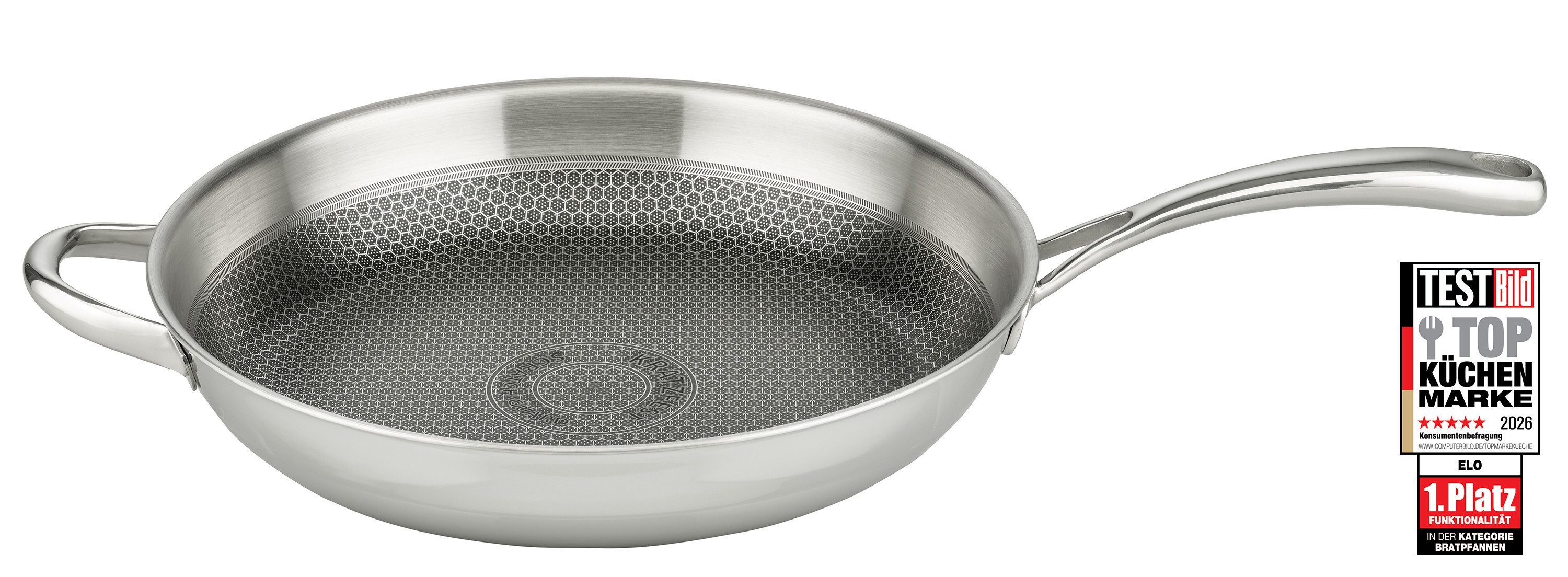 Elo Premium Bratpfanne Relief Evolution, Edelstahl 18/10 (1-tlg), einzigartiges Öl Dosiersystem, Induktion, Für alle Herdarten geeignet