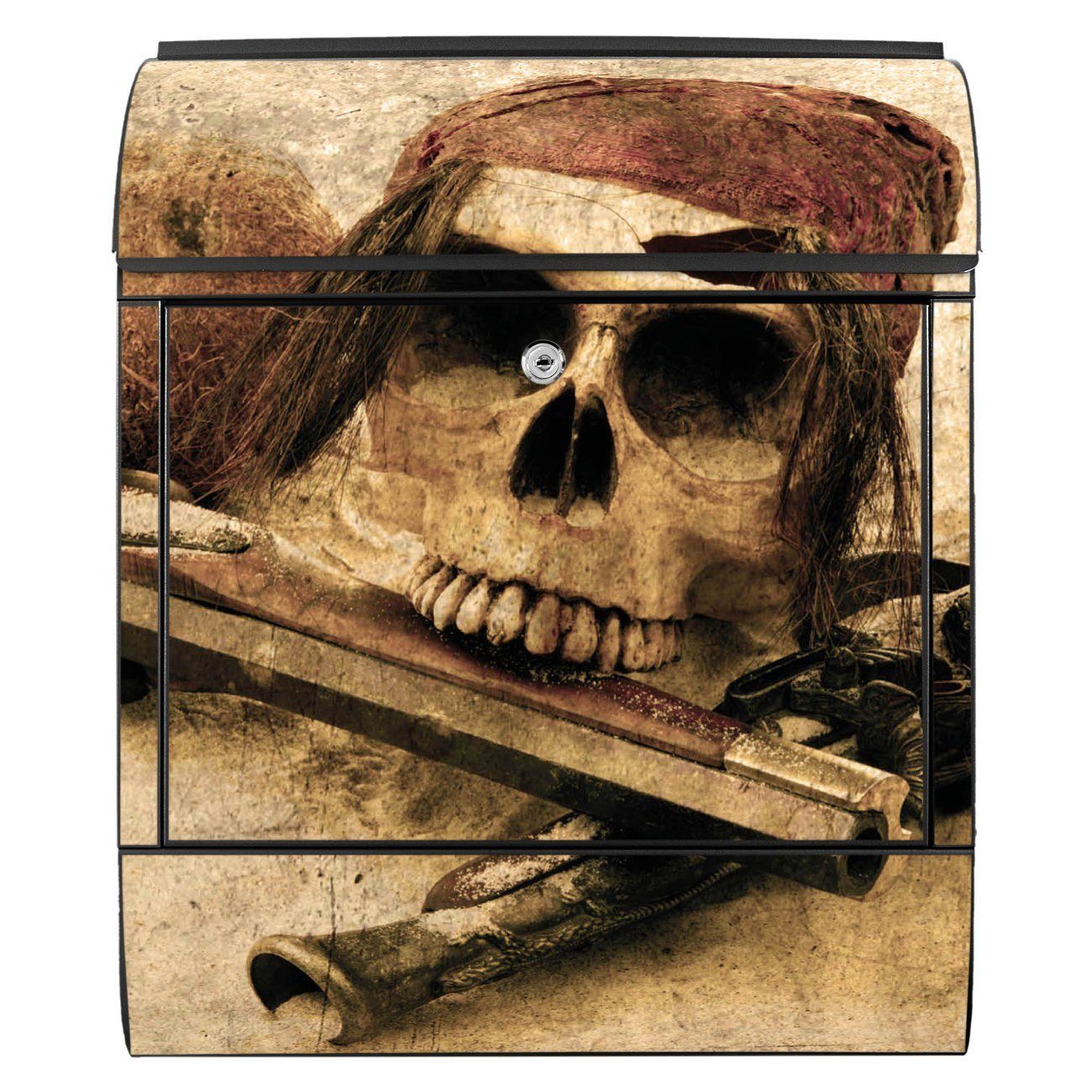 Pirat 39 x Zeitungsfach), mit witterungsbeständig, Wandbriefkasten 47 schwarz banjado Stahl 14cm pulverbeschichtet, (Wandbriefkasten x