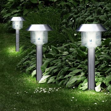 etc-shop LED Gartenleuchte, LED-Leuchtmittel fest verbaut, 6er Set LED Außen Bereich Solar Steck Lampen Edelstahl Park Grundstück