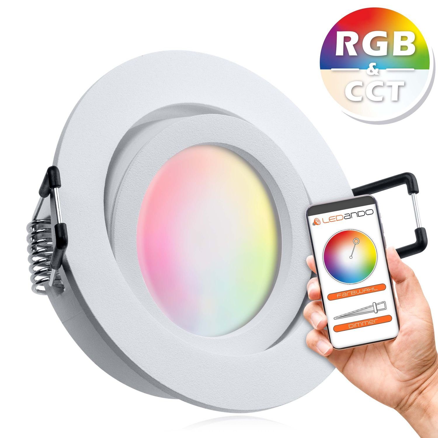 5W matt RGB CCT LED mit Leuch LED extra in Einbaustrahler LEDANDO flach Einbaustrahler Set weiß -