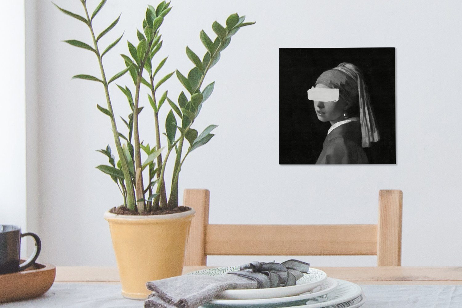 OneMillionCanvasses® dem Bilder Perlenohrring für Schwarz und, Mädchen bunt Wohnzimmer St), - (1 Johannes mit Leinwand Vermeer Gemälde Das - Schlafzimmer