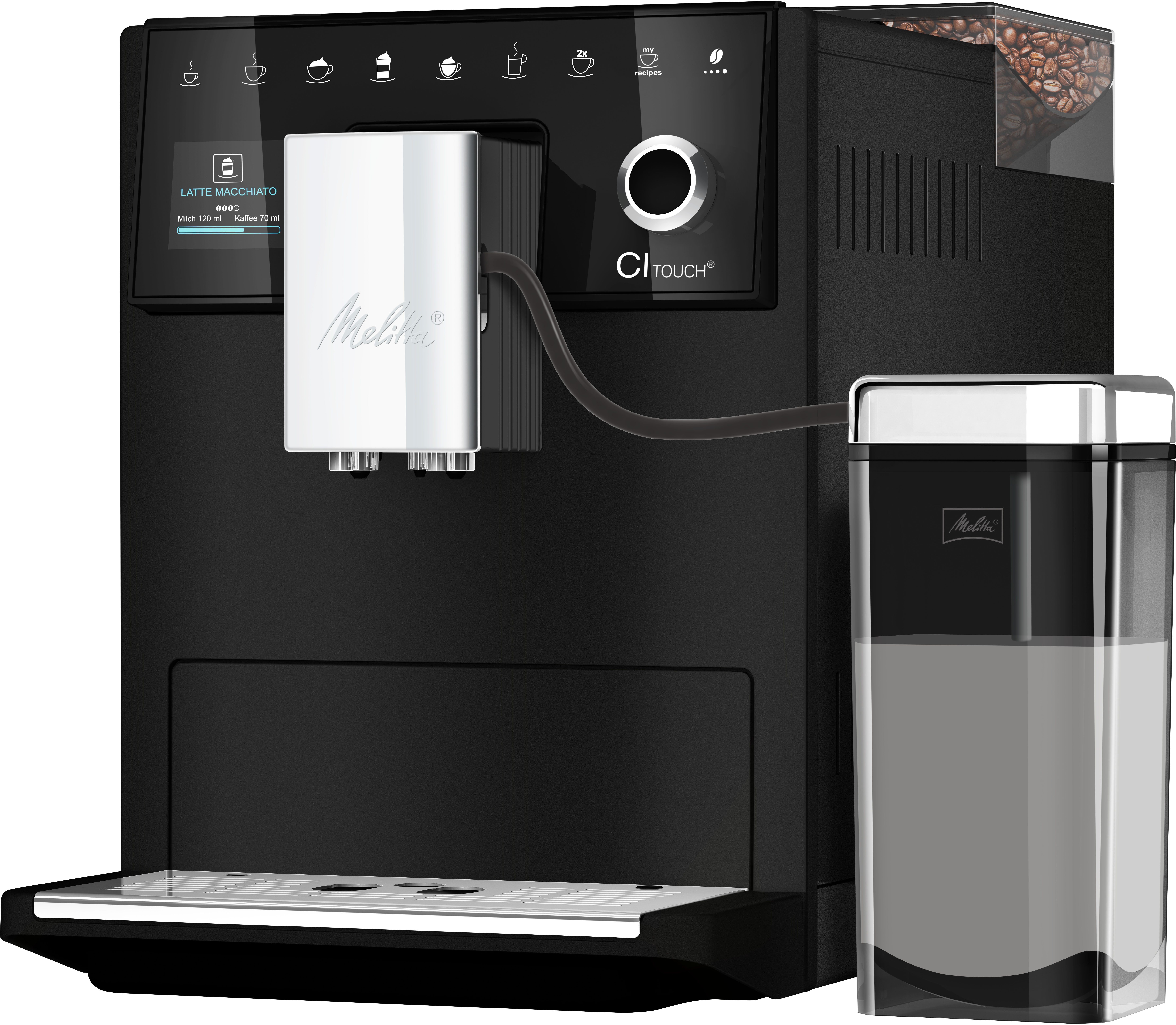 Melitta Kaffeevollautomat CI Touch® F630-112, silber, 10 Kaffeerezepte, 2-Kammern-Bohnenbehäl., One Touch Bedienung