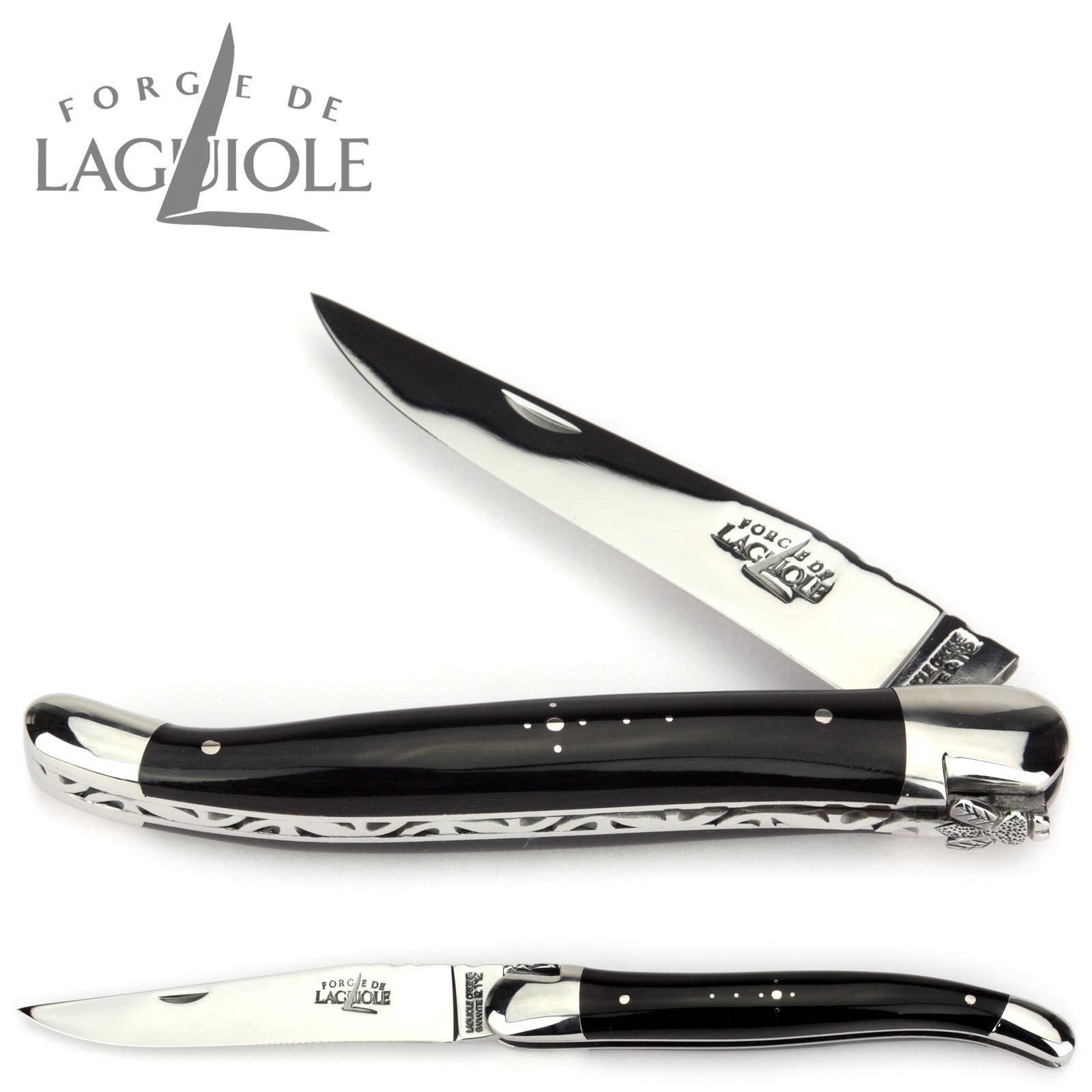 Forge de Laguiole Taschenmesser 1212 F IN BN BRI, "Collection" - Griff 12cm Büffelhorn - Feder verziert - Stahl glänzend