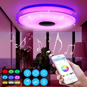 iscooter Deckenleuchte 60W LED Deckenlampe RGB Dimmbar Bluetooth Lautsprecher Fernbedienung, LED fest integriert, Tageslichtweiß, RGB, Ø40cm, 256 RGB Farbwechsel für Schlafzimmer Kinderzimmer Wohnzimmer