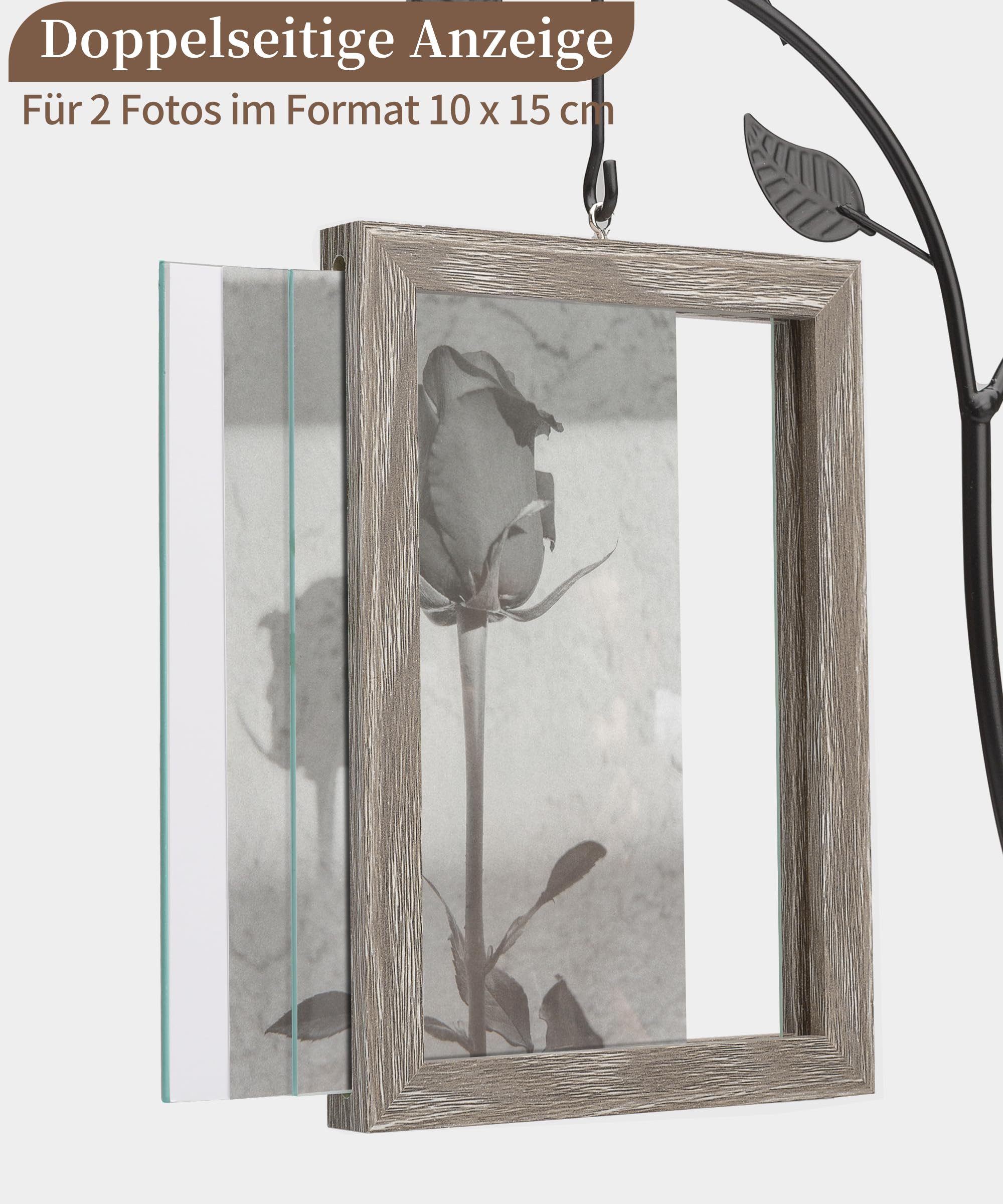 SURFOU Bilderrahmen zum Basteln Holz Bilderrahmen Doppelglas, Schwarz, Moderner Fotorahmen mit Vase, für 2 Bilder (10x15 cm MDF-Konstruktion Metallbaum Bilderra – Bild 5 von 5