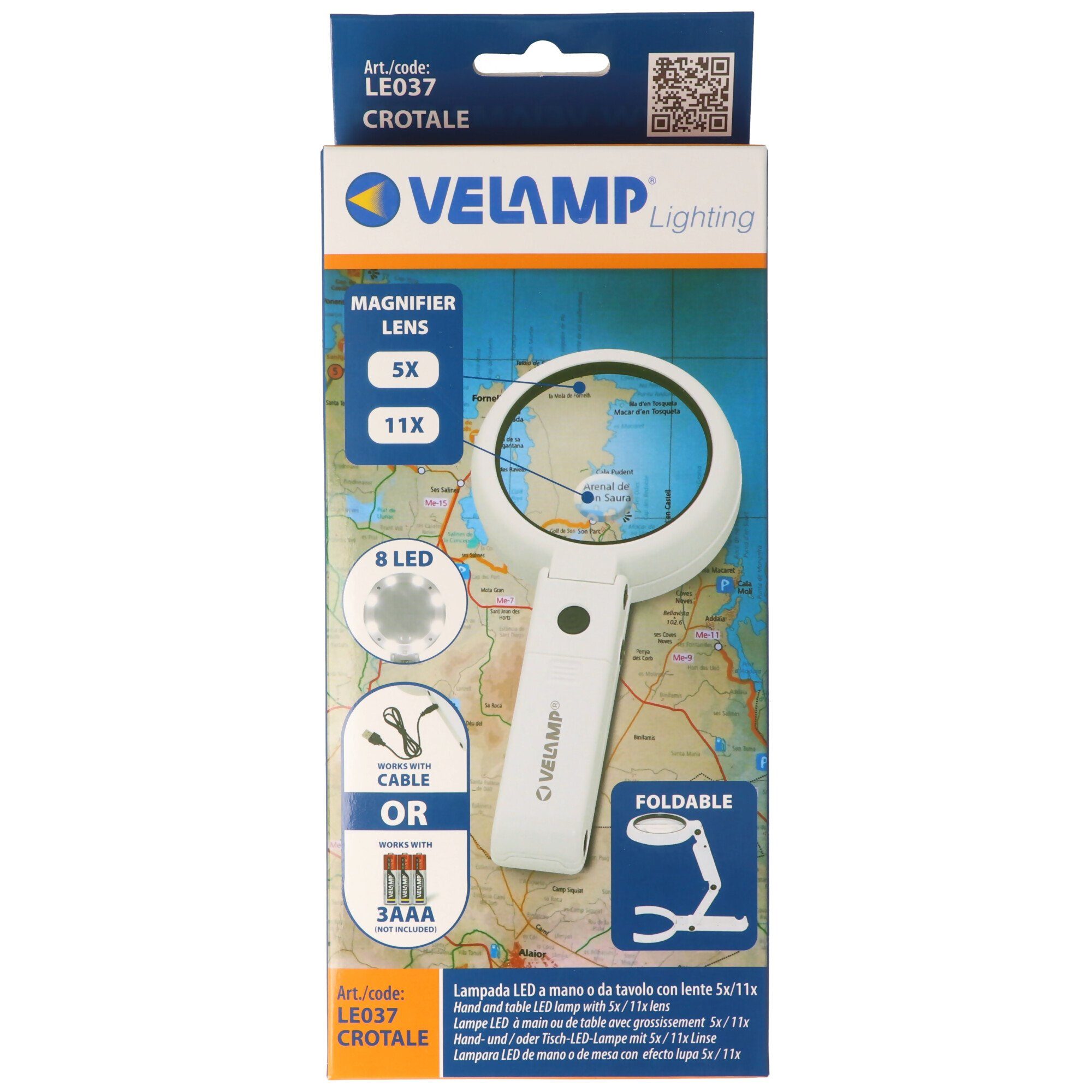 Lupenlampe LED Velamp oder Handlup oder Tischleuchte LE037, Tisch- tragbare Lupe, Hand-