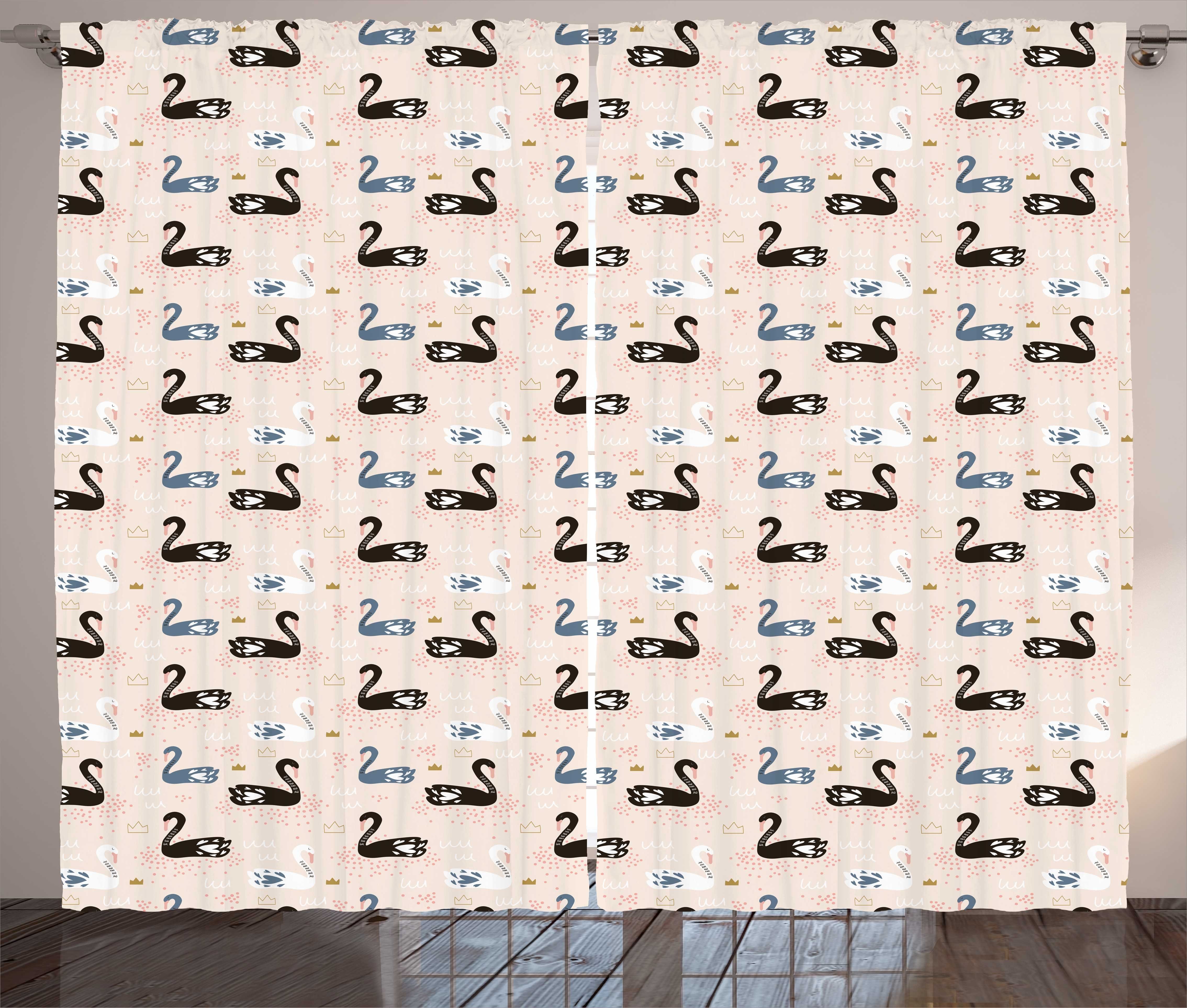 Gardine Schlafzimmer Kräuselband Vorhang mit Schlaufen und Haken, Abakuhaus, Swans Schwarz Weiß Wasservogel
