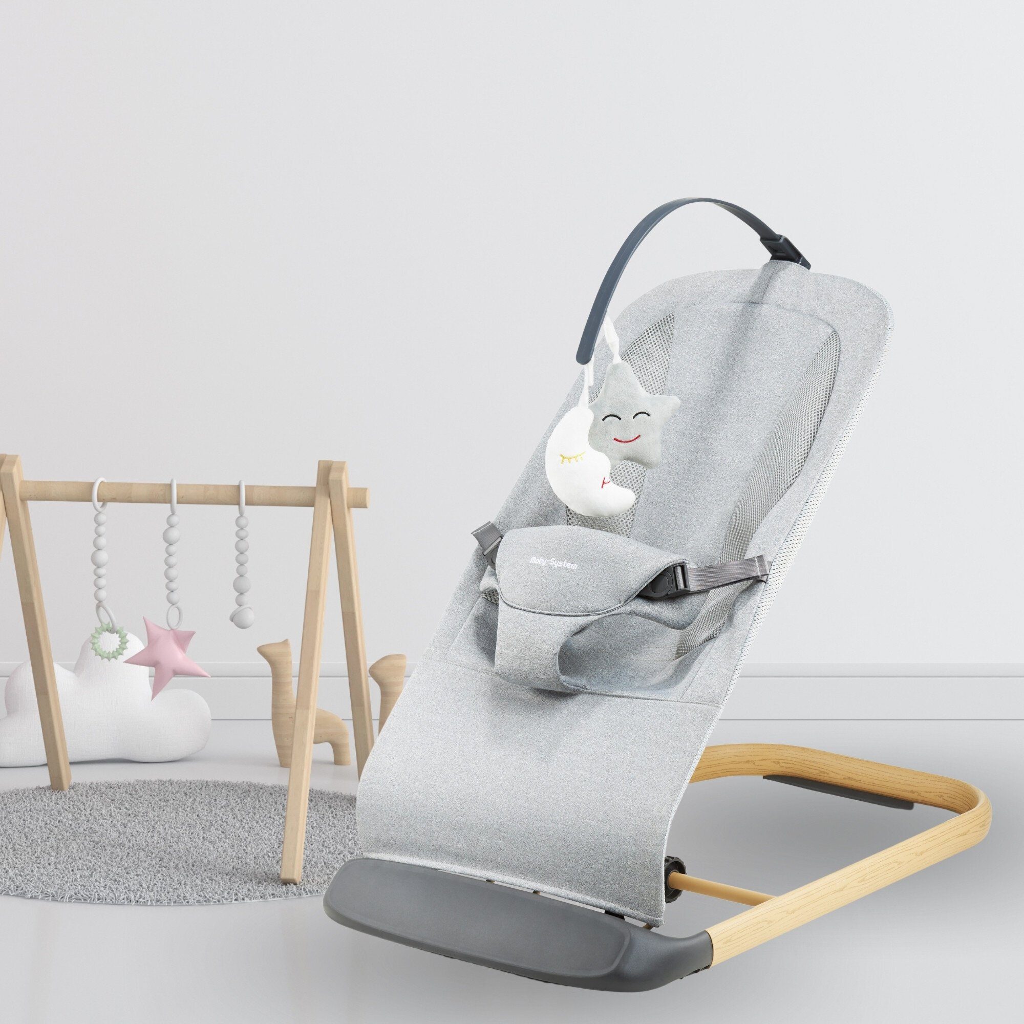 Moby-System Babywippe 2-in-1-Schaukelstuhl mit Einlage LILY - grau – Bild 5 von 5