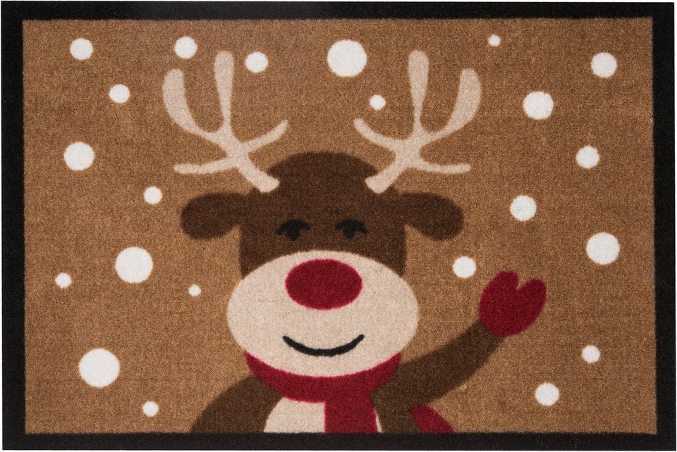 Fußmatte Reindeer, HANSE Home, rechteckig, Höhe: 7 mm, In- & Outdoor,  Rutschfest, Rentier-Motiv, Waschbar, Wetterfest, Flur