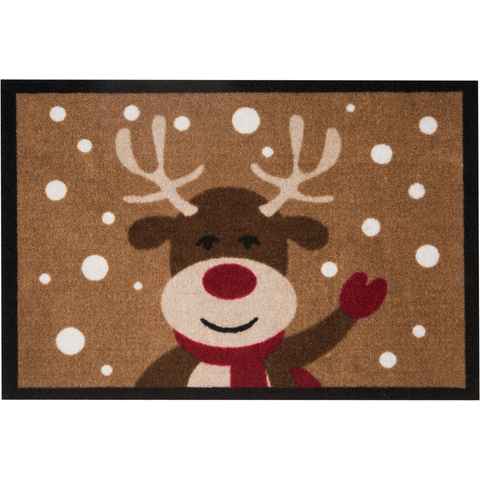 Fußmatte Reindeer, HANSE Home, rechteckig, Höhe: 7 mm, In- & Outdoor, Rutschfest, Rentier-Motiv, Waschbar, Wetterfest, Flur