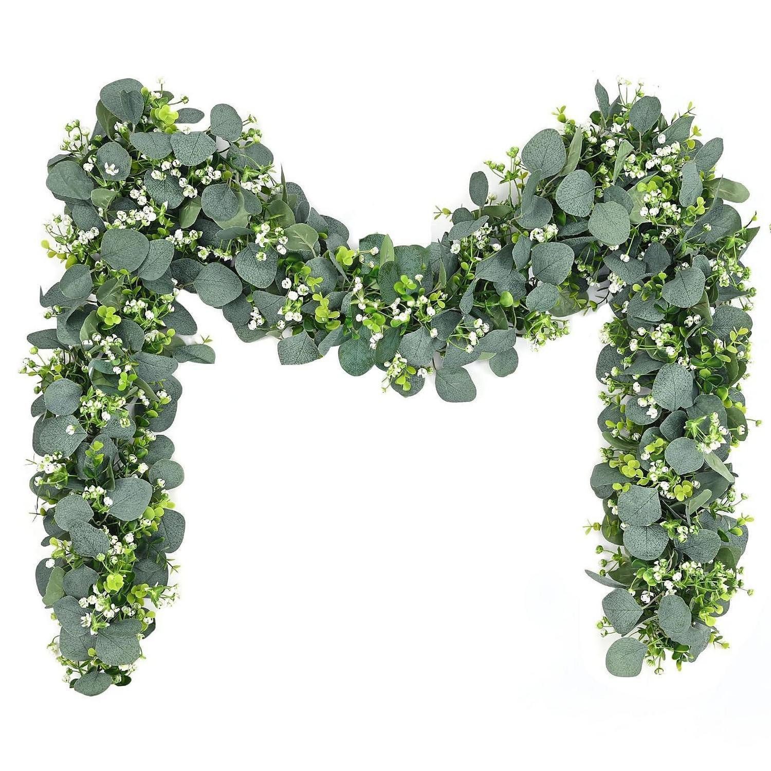 Kunstgirlande Künstliche Eukalyptus Girlande 2 Stück 180cm Grün-Weiß, LuxusKollektion, Höhe 5 cm