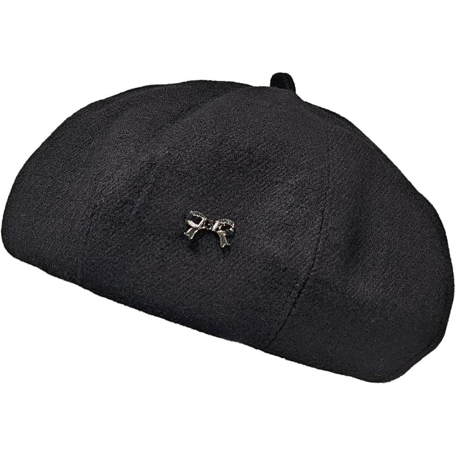 LuxusKollektion Baskenmütze Baskenmütze Damen achteckig Barett Malermütze Künstler 56-58 Schwarz