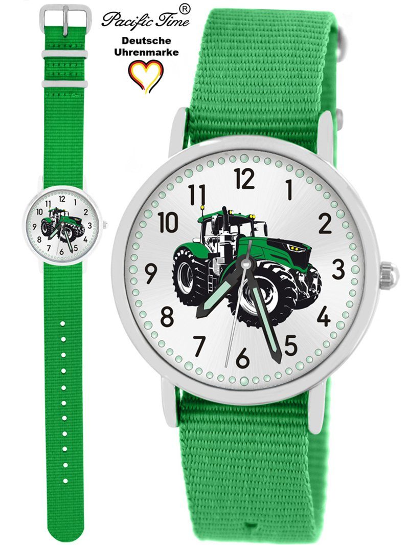 Pacific Time Quarzuhr Kinder Armbanduhr Traktor grün Wechselarmband, Mix und Match Design - Gratis Versand | Quarzuhren