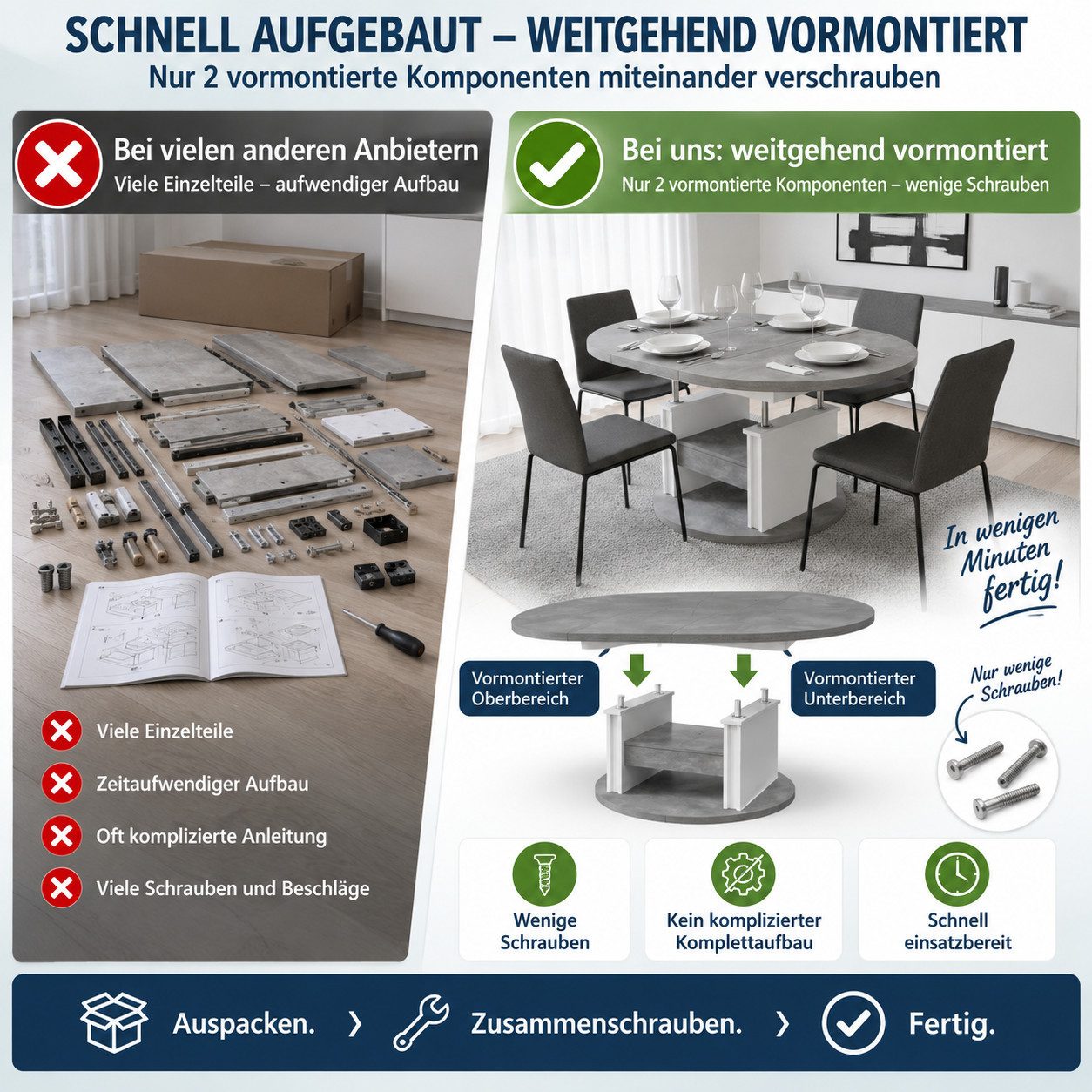 designimpex Couchtisch DA-999 rund ausziehbar höhenverstellbar mit Schublade Wohnzimmer Tisch, Funktionstisch, Wohnzimmertisch, Tisch, Esstisch, Sofatisch – Bild 3 von 5