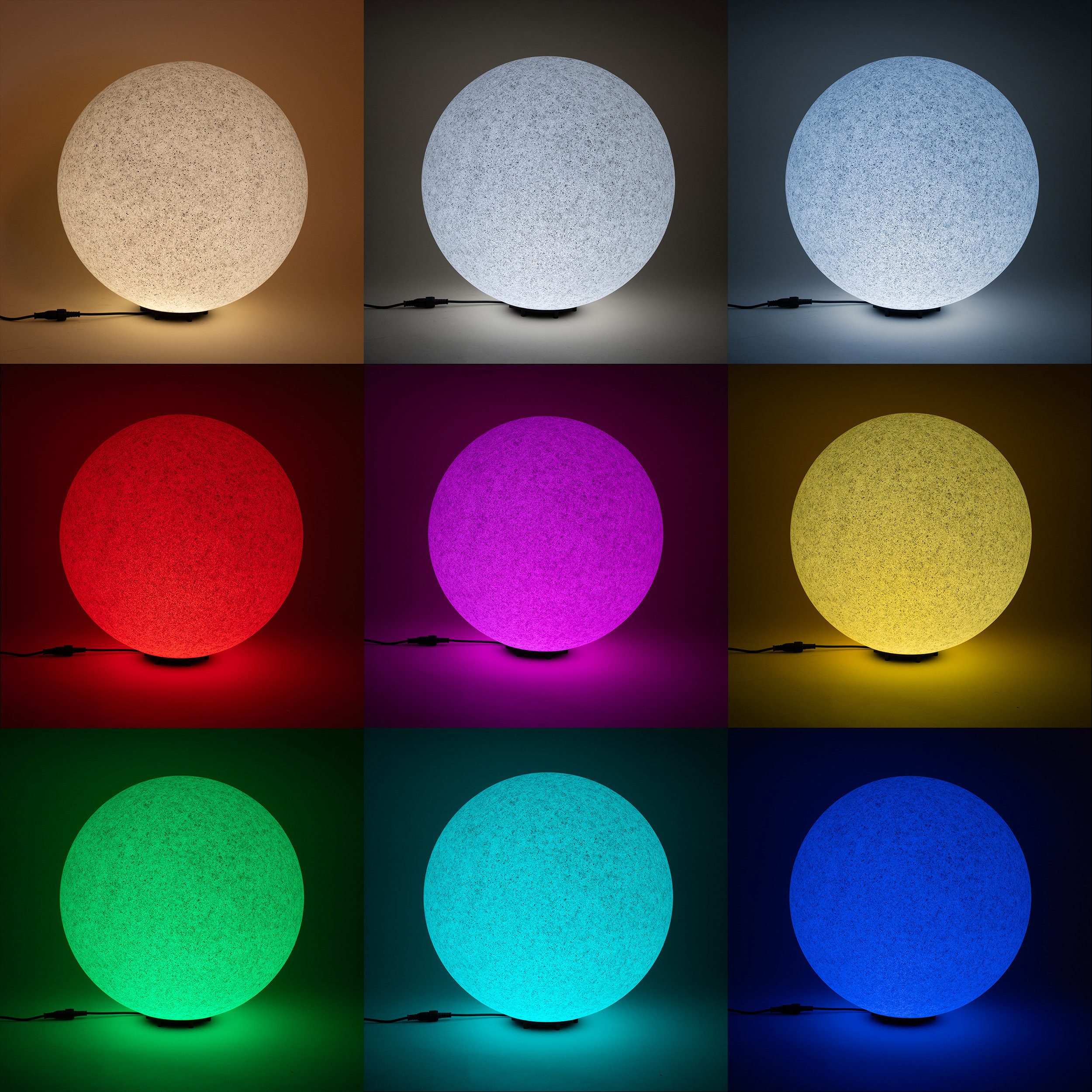 esotec LED Gartenleuchte Solar Stein-Leuchtkugeln ext. Solarmodul Ø30+40+50cm multicolor 106120, LED fest integriert