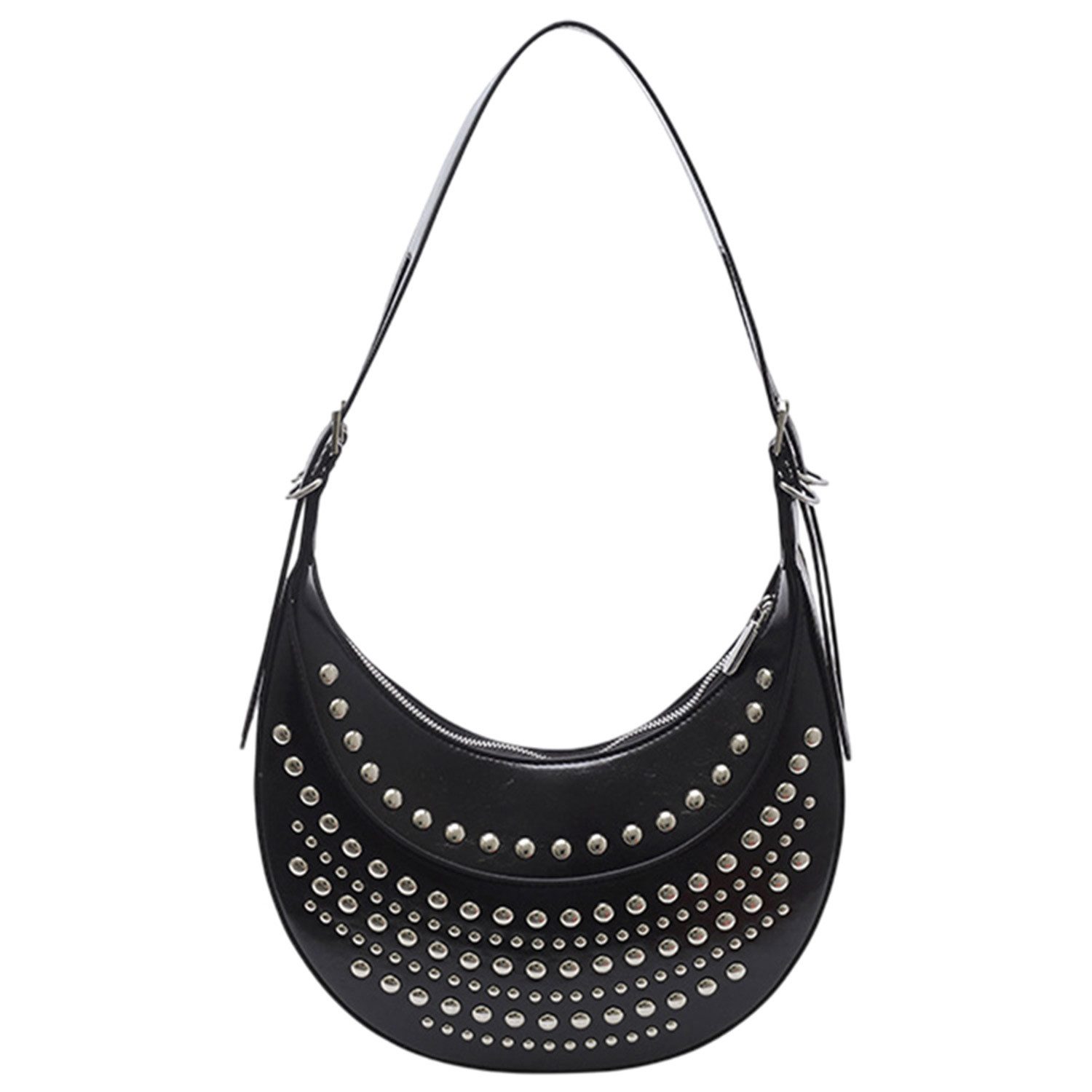 Handtasche Damen Nieten Umhängetasche,Tasche im Halbmond Stil