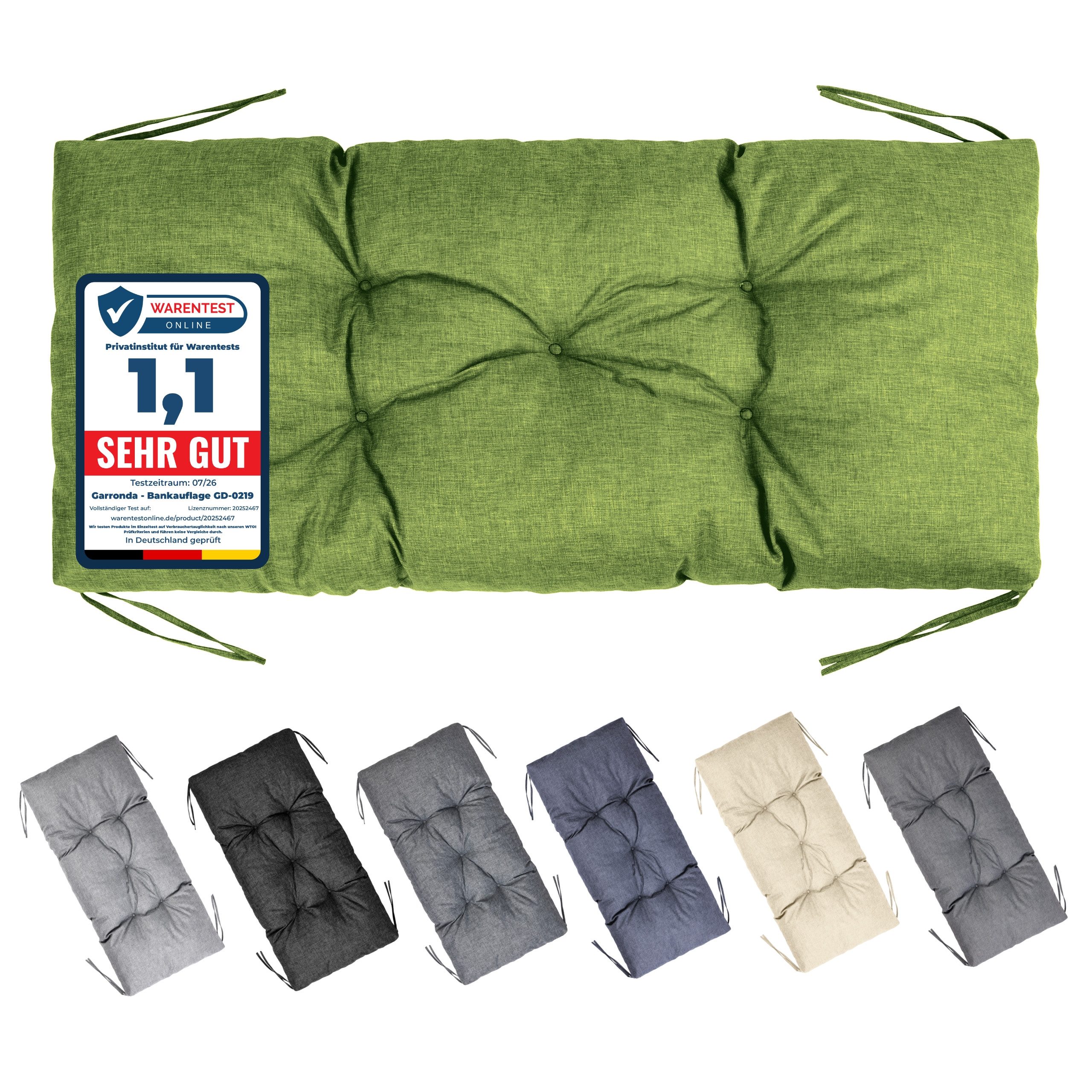 Garronda Bankauflage 100-180 cm, ca. 10 cm dick, Sitzkissen Outdoor GD-0219, (1 St), Hypoallergen, UV-beständig, Wasserbeständig