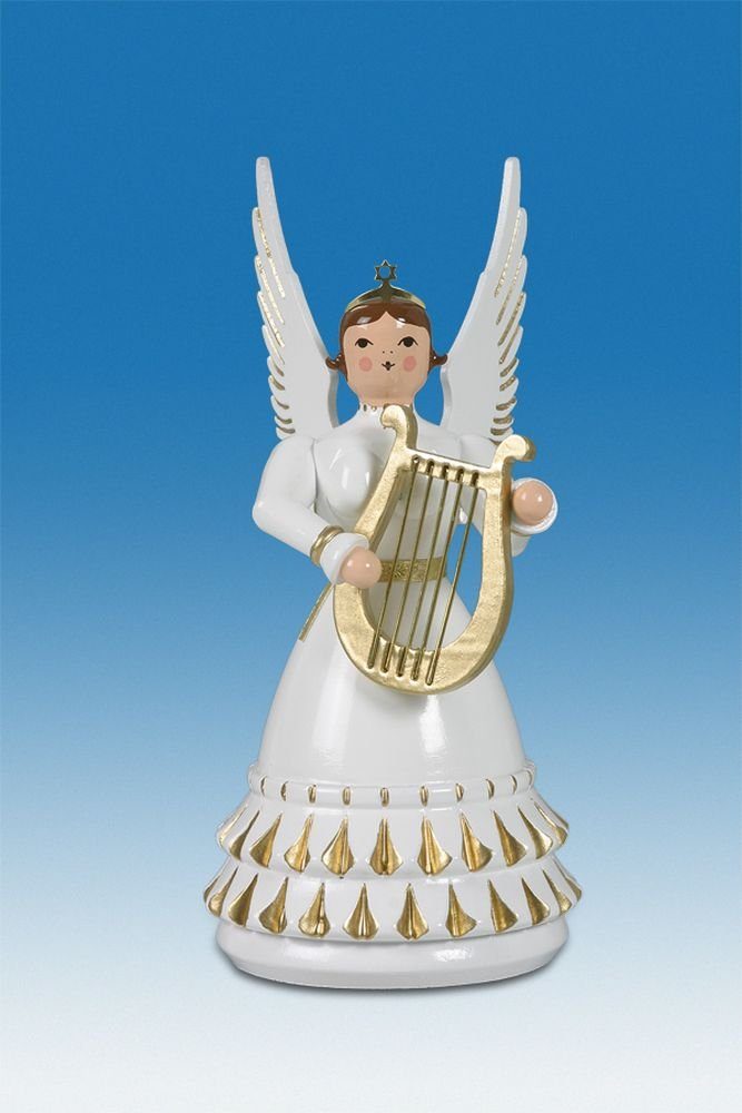 Engelfigur Holzfigur Rokokoengel mit Krone und Harfe Höhe 12cm NEU
