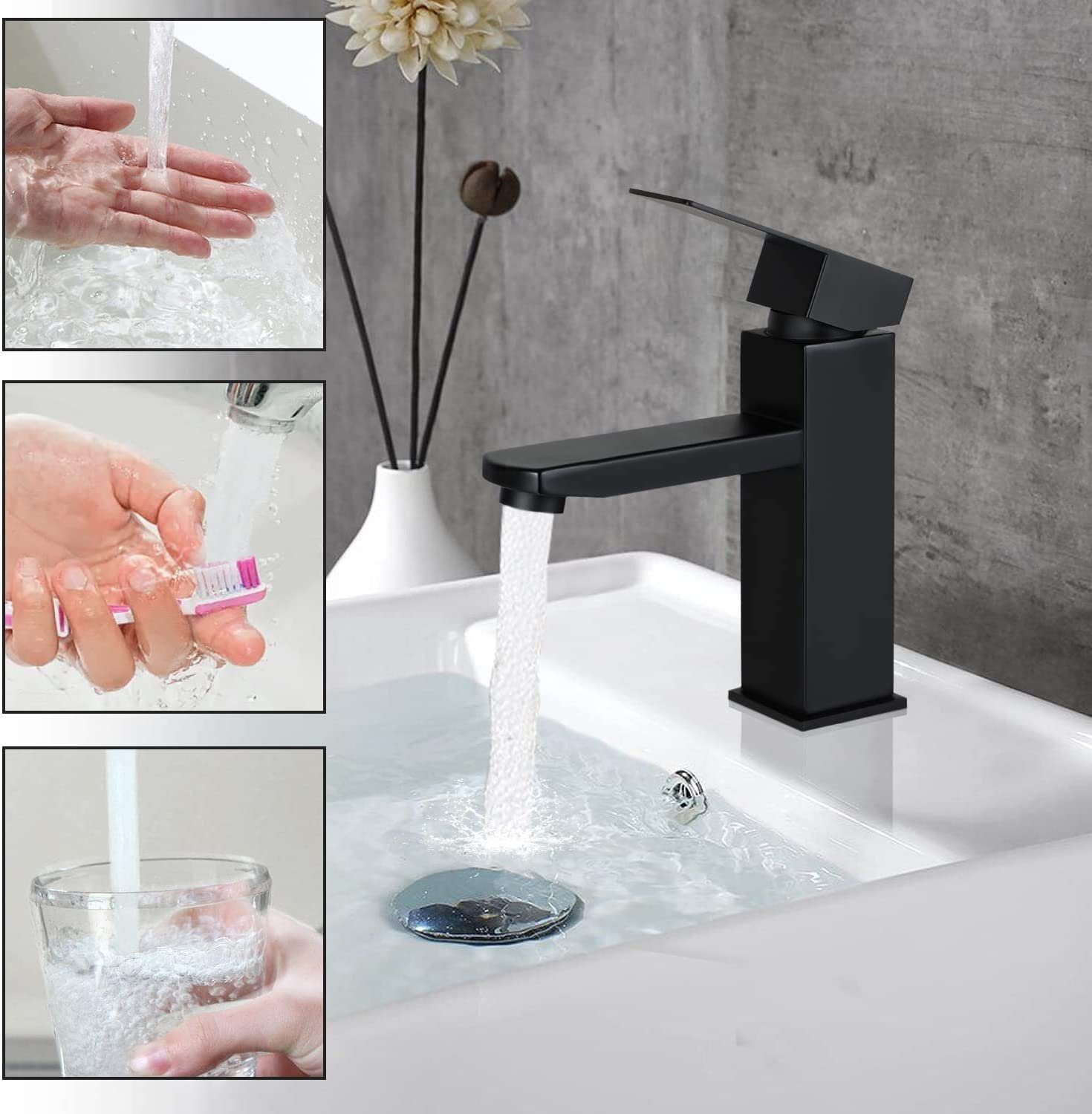 Nettlife Spültischarmatur Badezimmer Waschbecken Mixer Armaturen Schwarz (1-St., Mischbatterie) Hochdruck Edelstahl Armatur Kaltwasser einhebelmischer Badarmatur