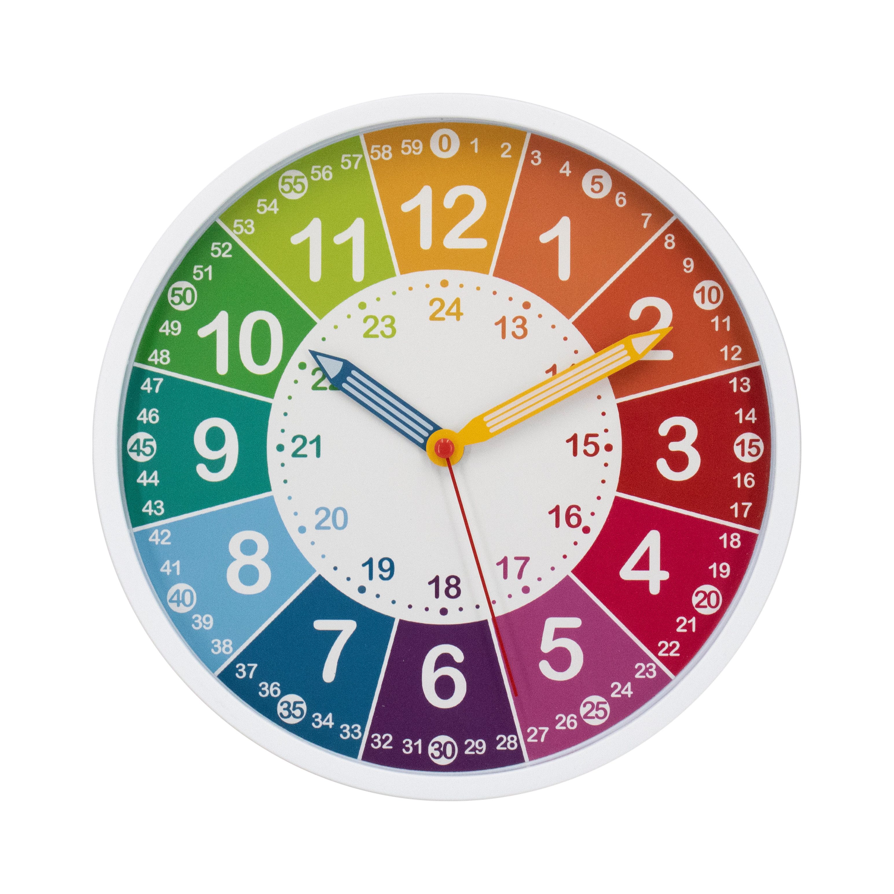 K&L Wall Art Wanduhr Kinderuhr Regenbogen Lernzifferblatt bunte Kinderzimme günstig online kaufen