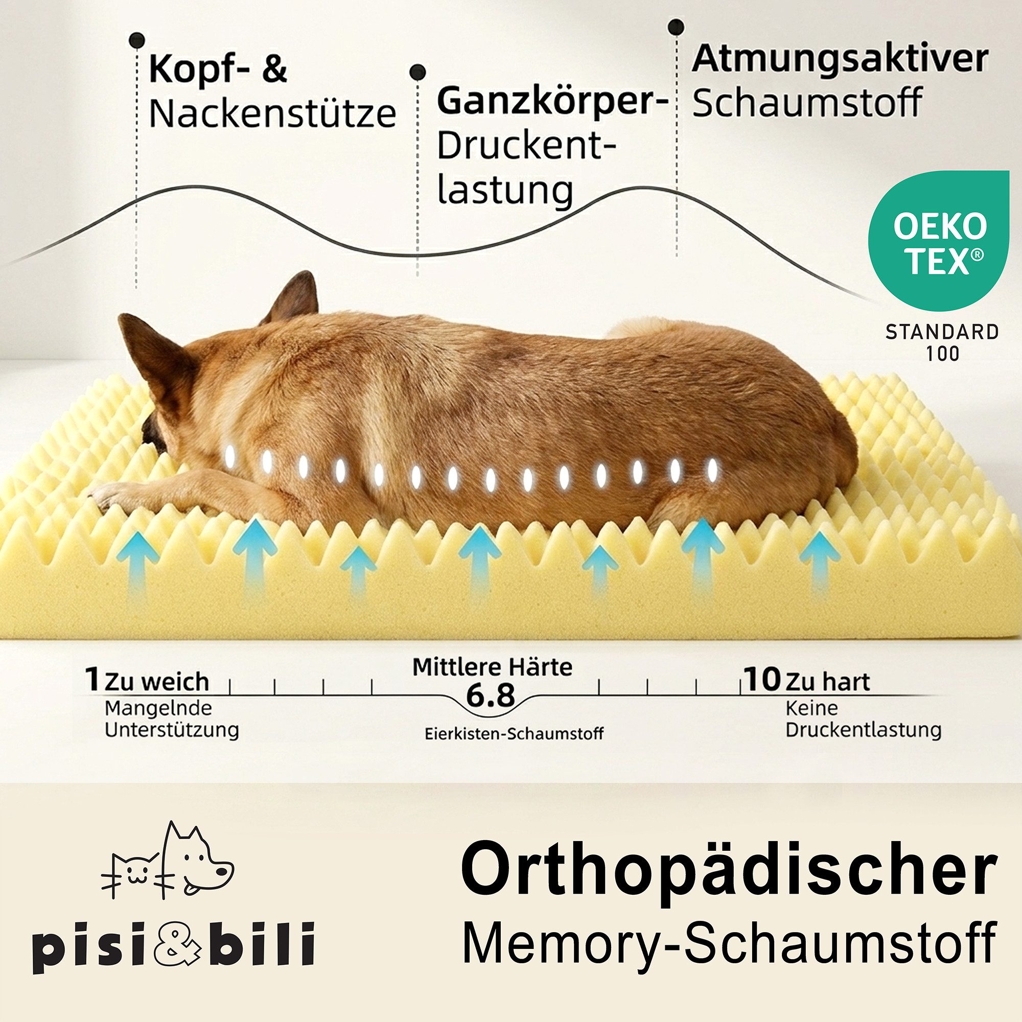 Pisi & Bili Tiermatratze Hundematratze Orthopädisches Premium Hundebett Hundematte, wasserdichte Innenschicht, abnehmbarer und waschbarer Bezug