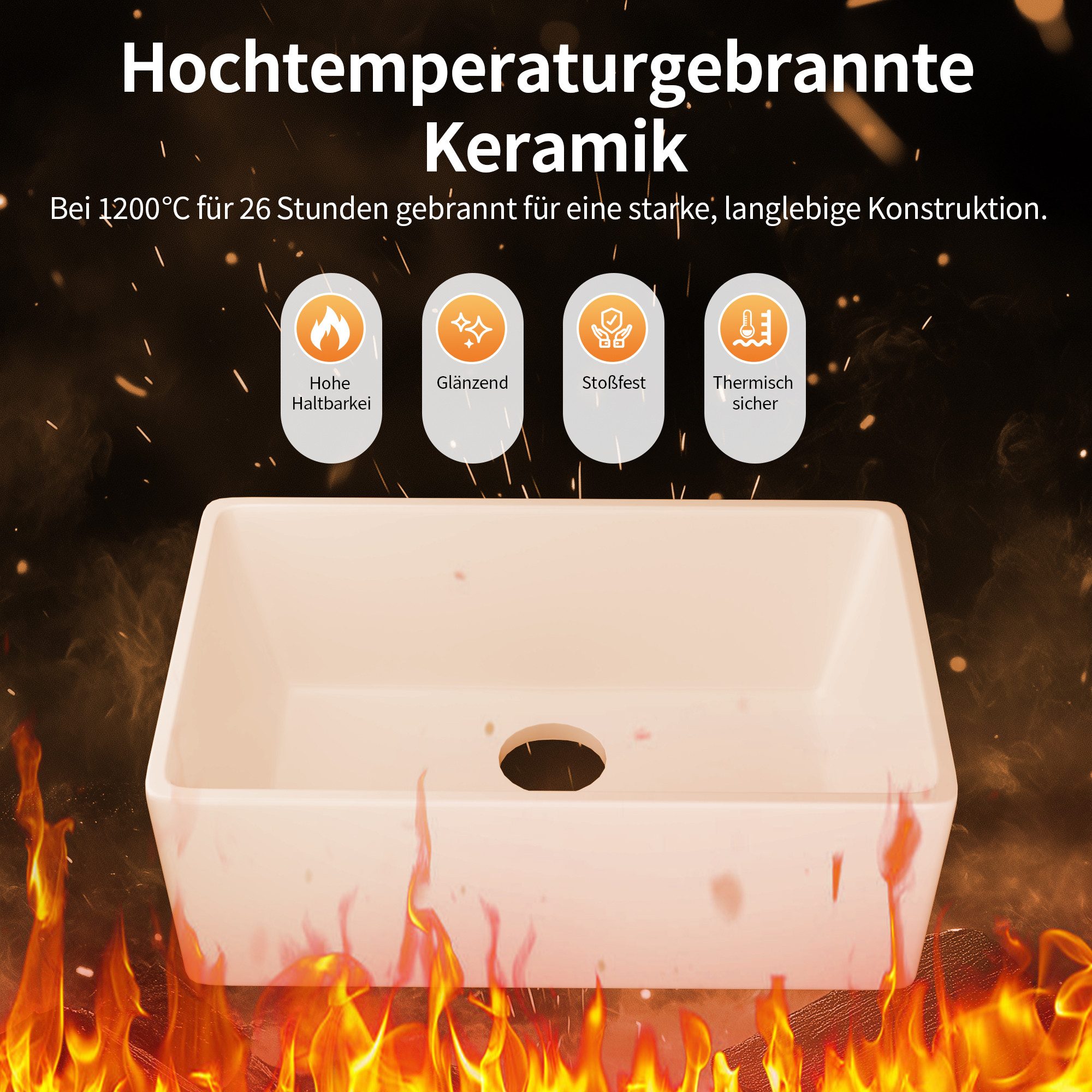 DeerValley Küchenspüle DeerValley Küchenspüle, 408/605 cm, Hochtemperaturgebrannte Keramik, extrem widerstandsfähig und langlebig, (Komplettset, Spüle mit Edelstahl-Gitter und Korbsieb), Keramik für extreme Haltbarkeit und Hitzebeständigkeit