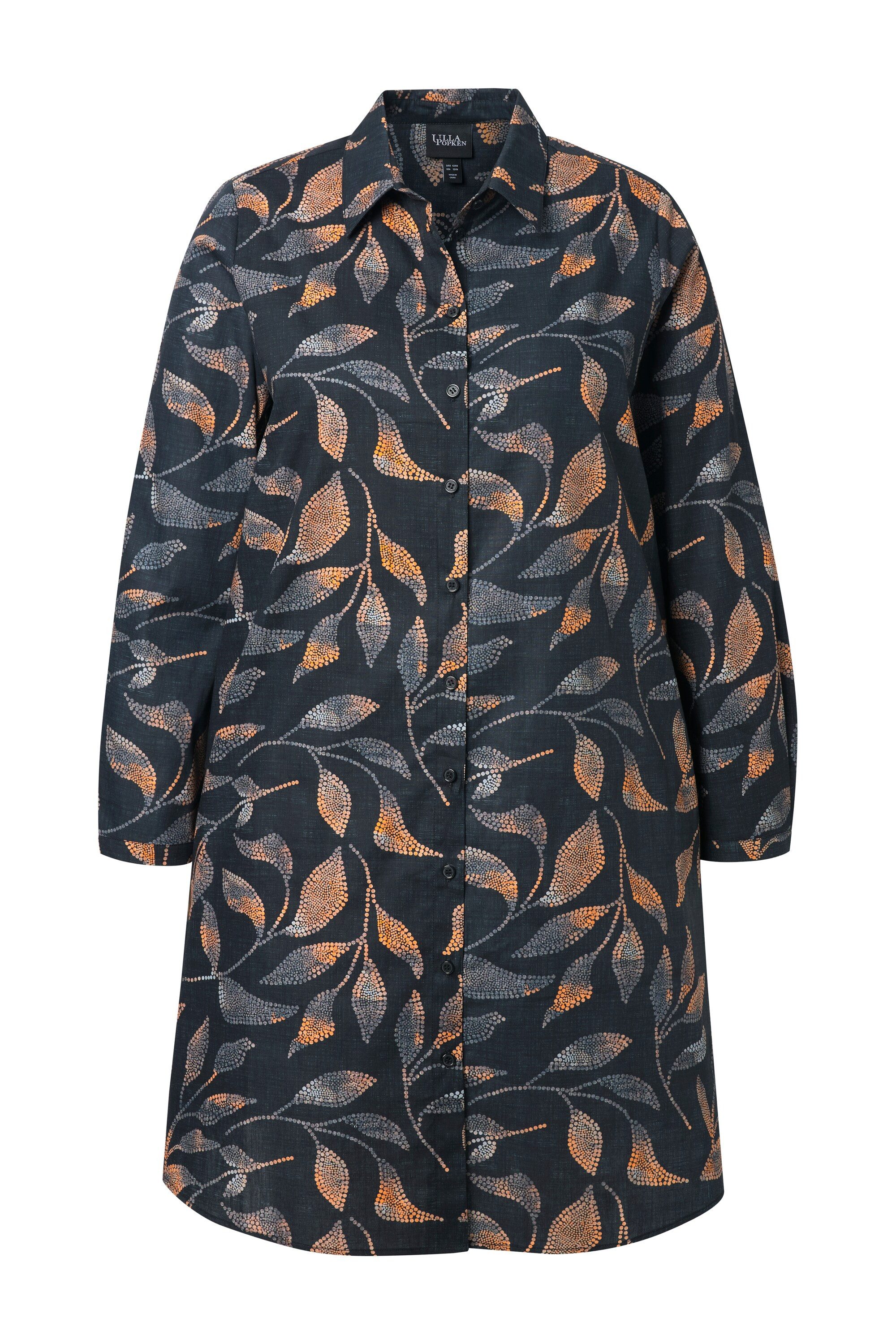 Ulla Popken Longbluse Longbluse Blätter A-Linie Hemdkragen Langarm günstig online kaufen