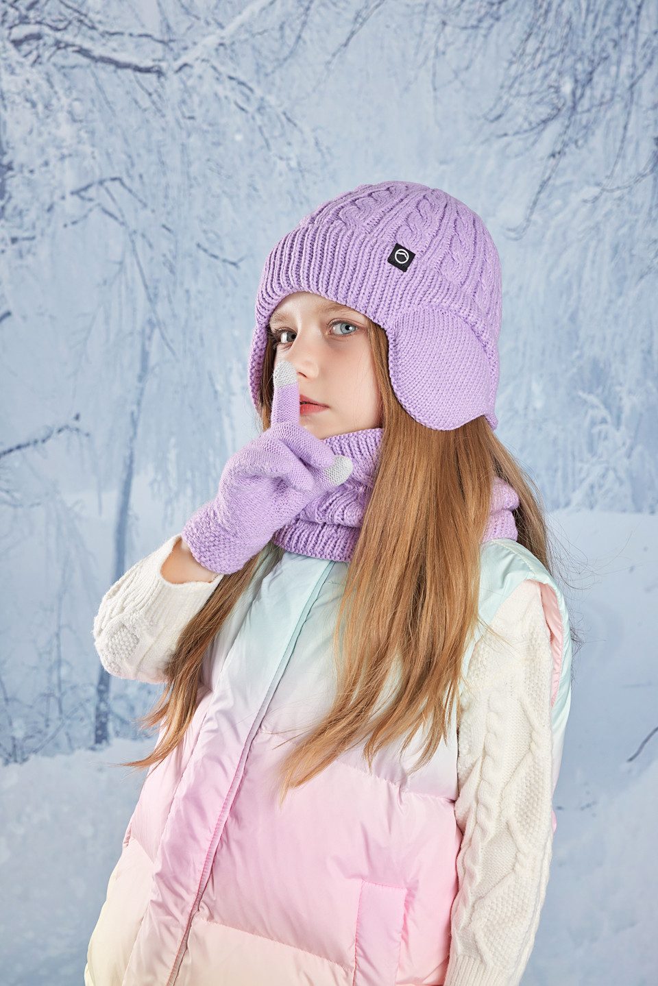 Coonoor Mütze & Schal Kinder-Wintermütze, Schal und Handschuhe, warme Thermo-Strickmütze (mit Ohrenschützern), Halswärmer, Touchscreen-Handschuh