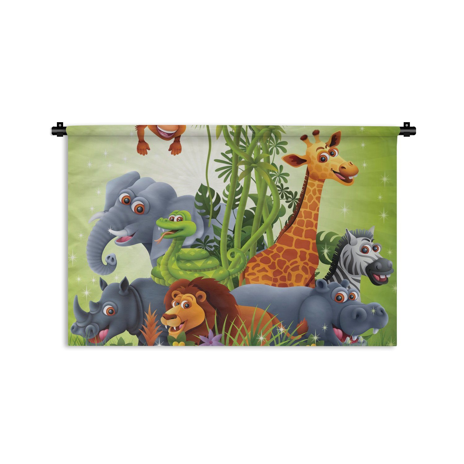 MuchoWow Wanddekoobjekt Dschungeltiere - Pflanzen - Kinder - Elefant - Giraffe - Löwe, Wanddeko für Wohnzimmer, Schlafzimmer, Kleid, Wandbehang, Kinderzimmer