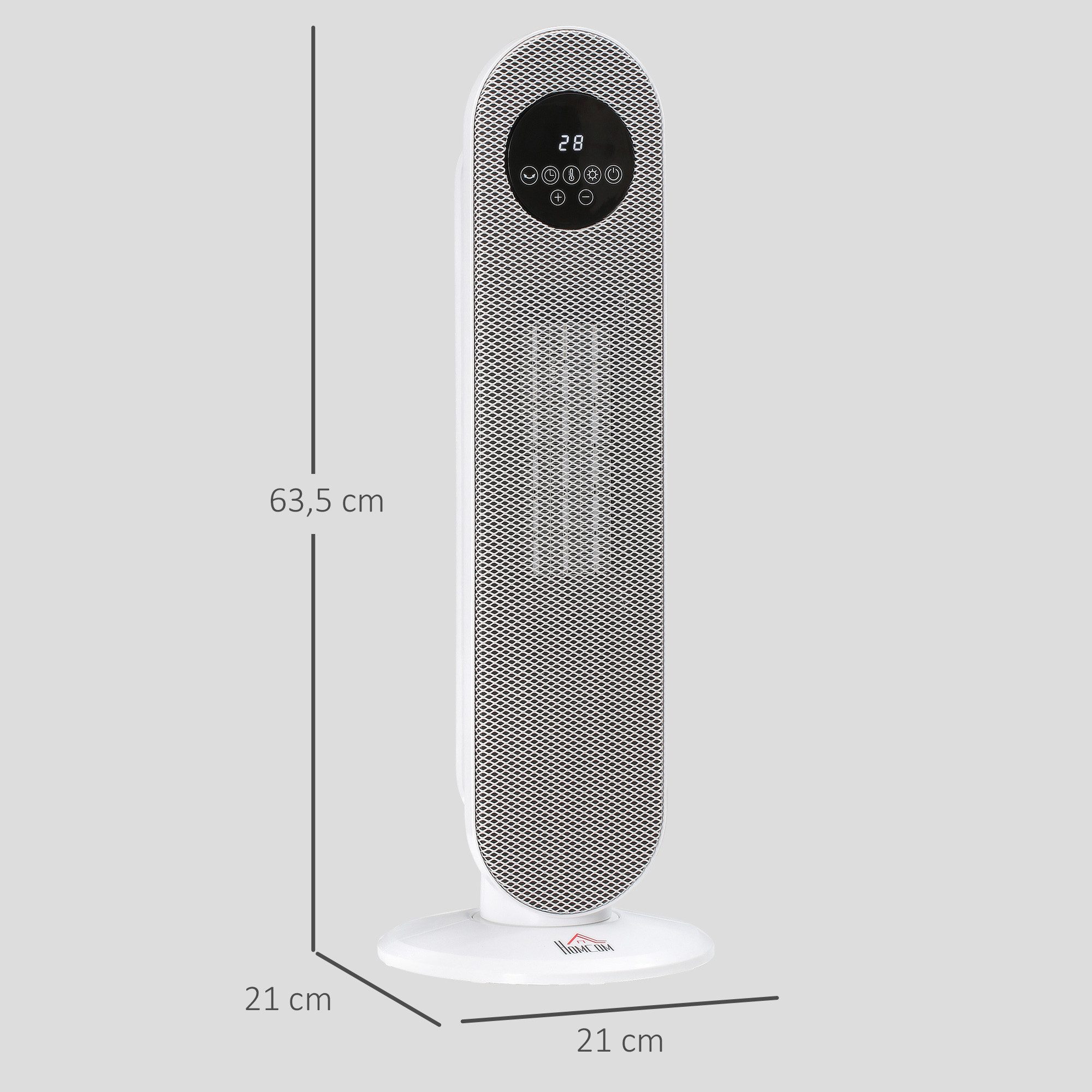 HOMCOM Heizlüfter Turmheizlüfter PTC-Keramikheizung mit Fernbedienung, 2000 W, 45° Oszillation, Fernbedienung, 12h Timer