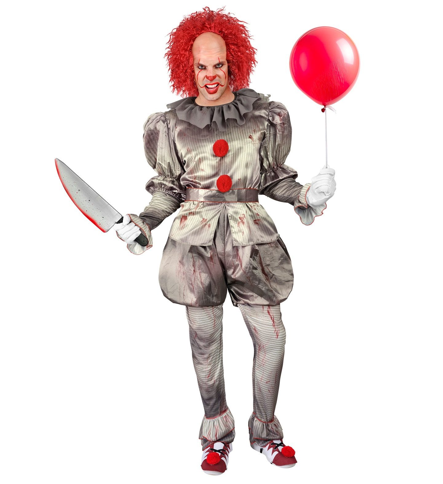 Clown-Kostüm Kostüm 'Killer Clown' für Herren, Grau mit Blutsp