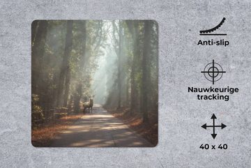 MuchoWow Gaming Mauspad Hirsche - Wald - Sonnenstrahlen (1-St), Mousepad mit Rutschfester Unterseite, Gaming, 40x40 cm, XXL, Großes