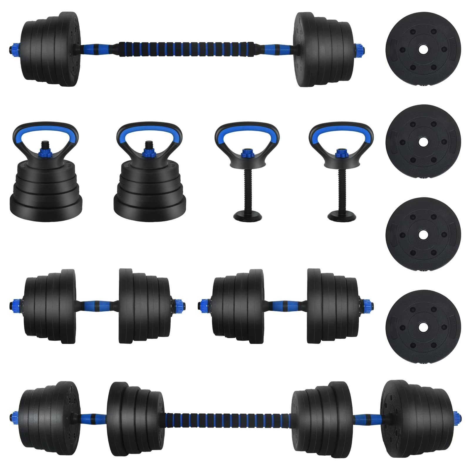 vidaXL Hantel 132 x 21 x 21 cm 4-in-1 Hantelset 40kg Schwarz und Blau Zement und Eis