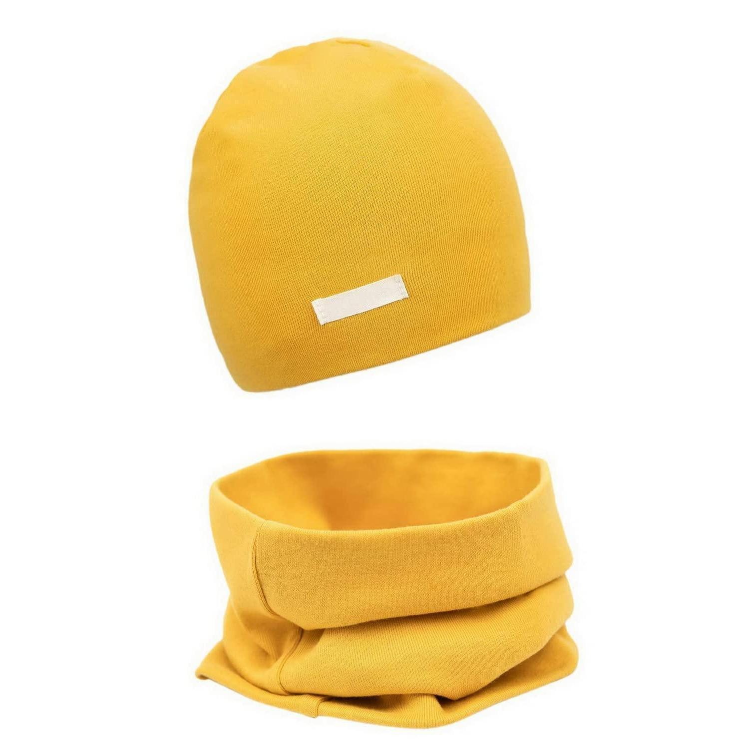 LuxusKollektion Beanie Mädchen Mütze Schal Set Gelb Baumwolle 2er 49-53 (2-St)