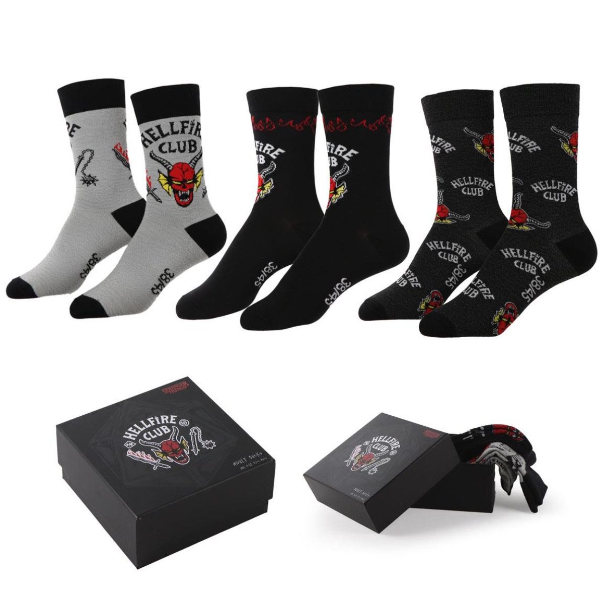 Stranger things Socken Socken 3er Pack Erwachsene Baumwollmix Fan Socken 38–45