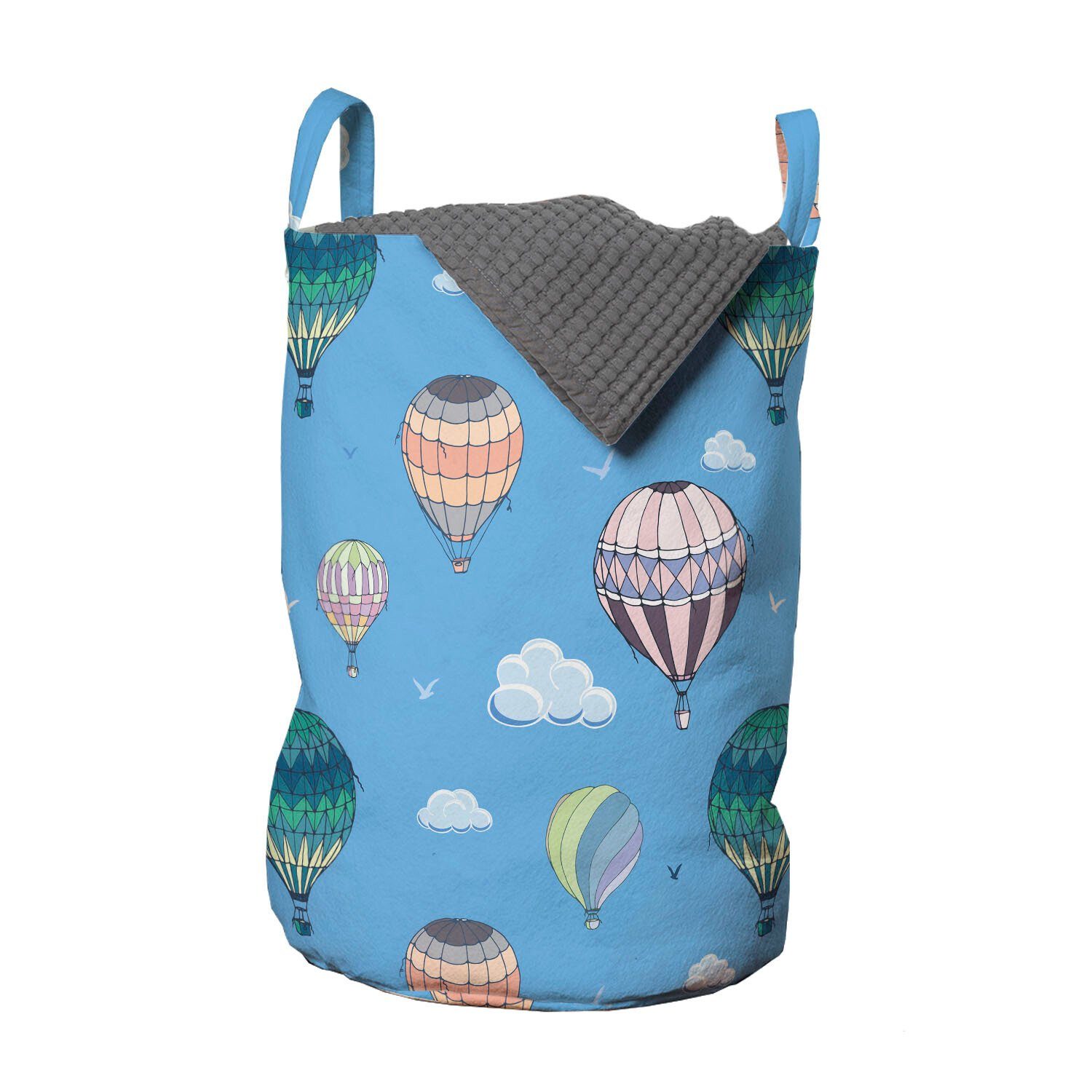 Abakuhaus Wäschesäckchen Wäschekorb mit Griffen Kordelzugverschluss für Waschsalons, Heißluftballon Air Transport Kunst