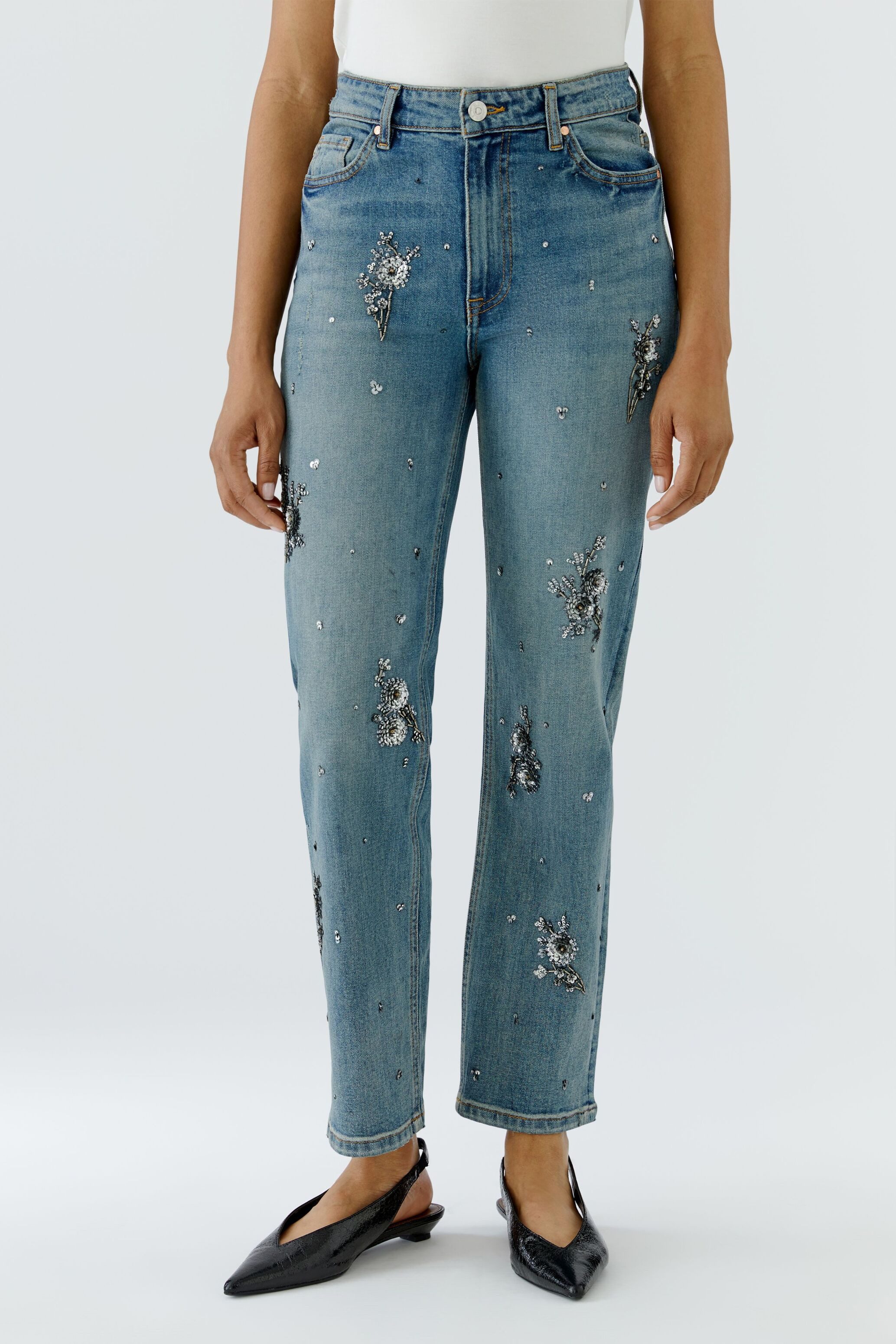Oui Straight-Jeans Kontraststitching