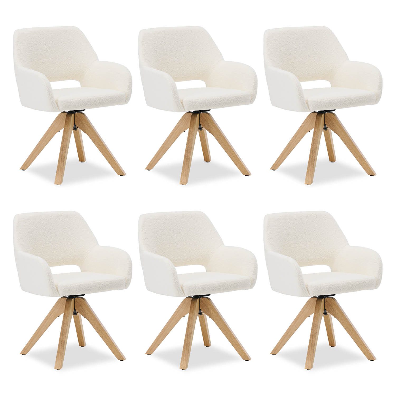 Homestyle4u Armlehnstuhl Esstisch Polsterstuhl Weiß drehbar Teddy-Stoff Esszimmer Küche Büro, drehbar, Teddystoff/Teddyplüsch, Essstuhl, Holzfüße