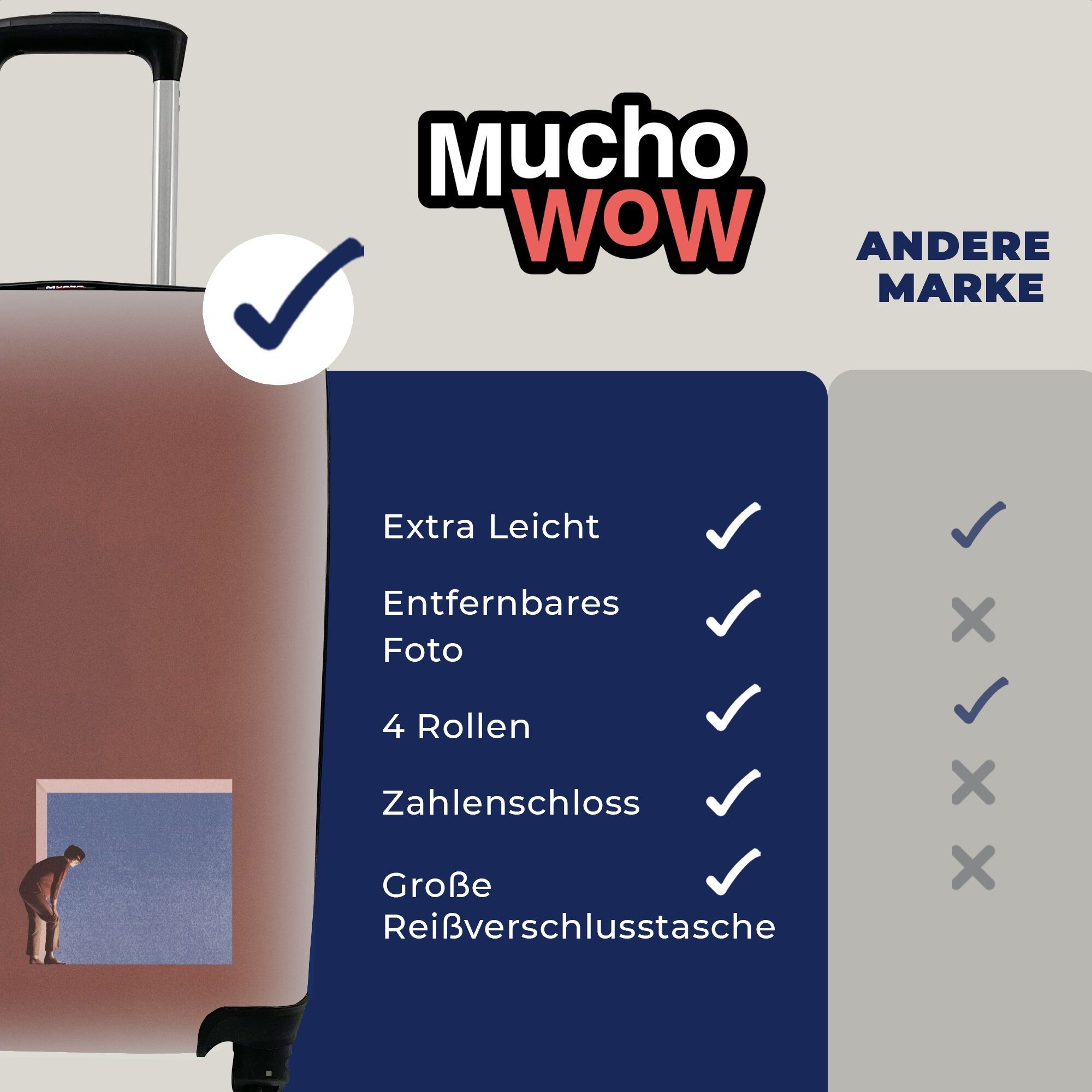 Design, Mensch - Trolley, für rollen, Ferien, Handgepäckkoffer Reisetasche MuchoWow Jahrgang - mit Handgepäck Rollen, 4 Reisekoffer