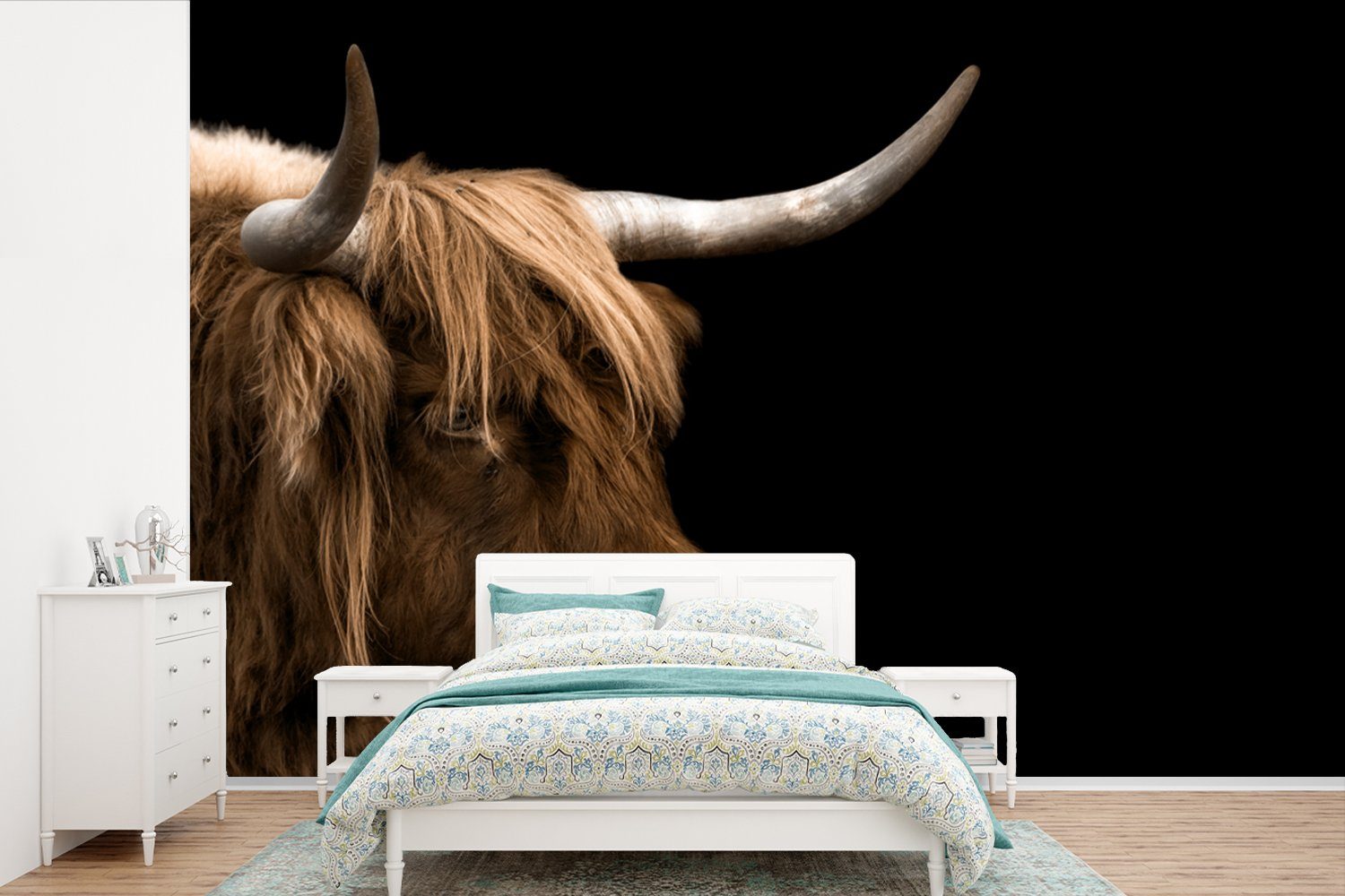 MuchoWow Fototapete Schottischer Highlander - Tiere - Kuh, Matt, bedruckt, (6 St), Wallpaper für Wohnzimmer, Schlafzimmer, Kinderzimmer, Vinyl Tapete