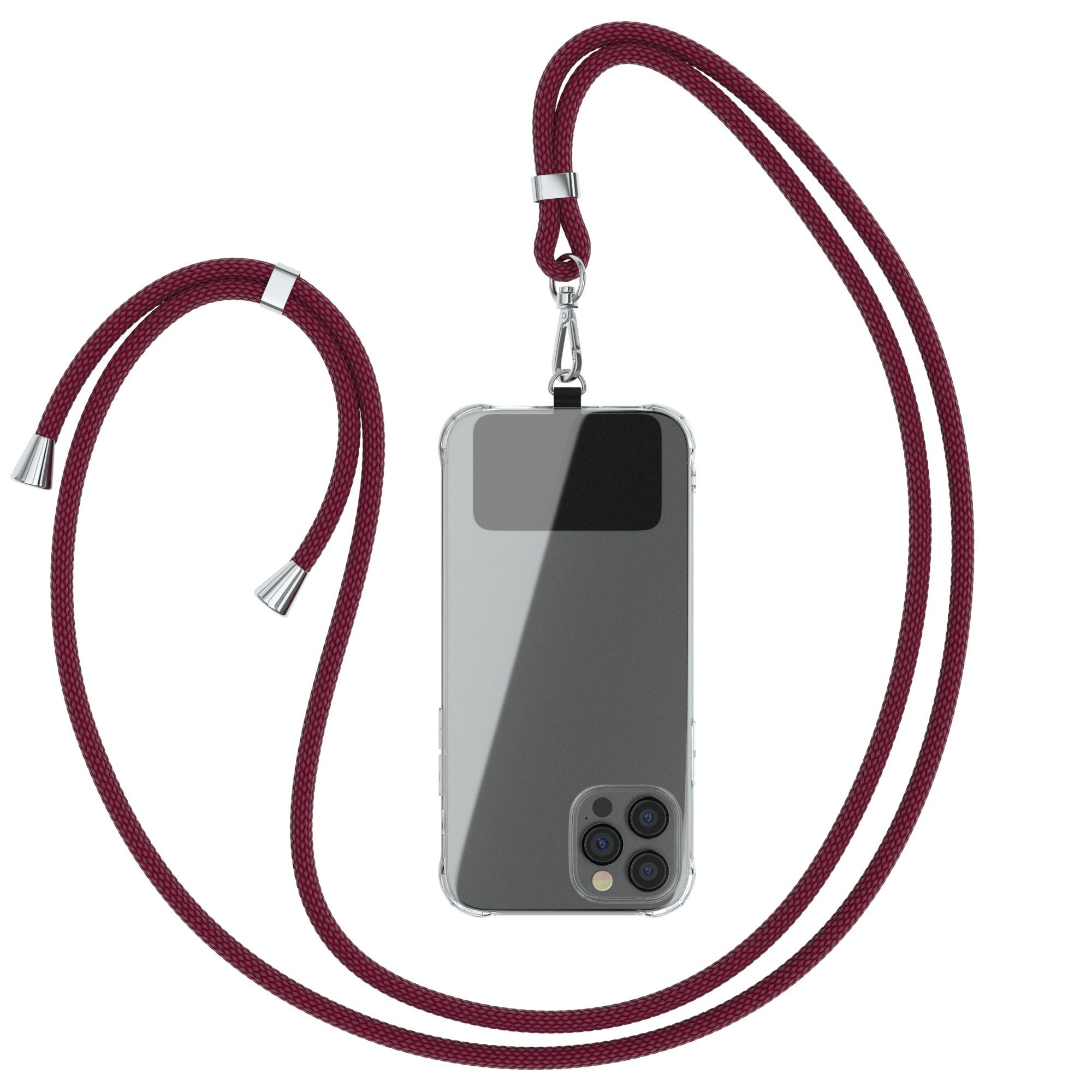 EAZY CASE Handykette Universal für jedes Smartphone zum Umhängen, Universal Handykette mit abnehmbaren Band mit Karabiner Bordeaux Rot