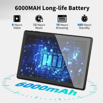 SGIN Leistungsstarke Leistung Tablet (10,1", 64 GB, Android 12, 2,4G+5G, mit Octa-Core 2,0 GHz, 1280 x 800 IPS HD,2MP+5MP Kamera,6000 mAh)