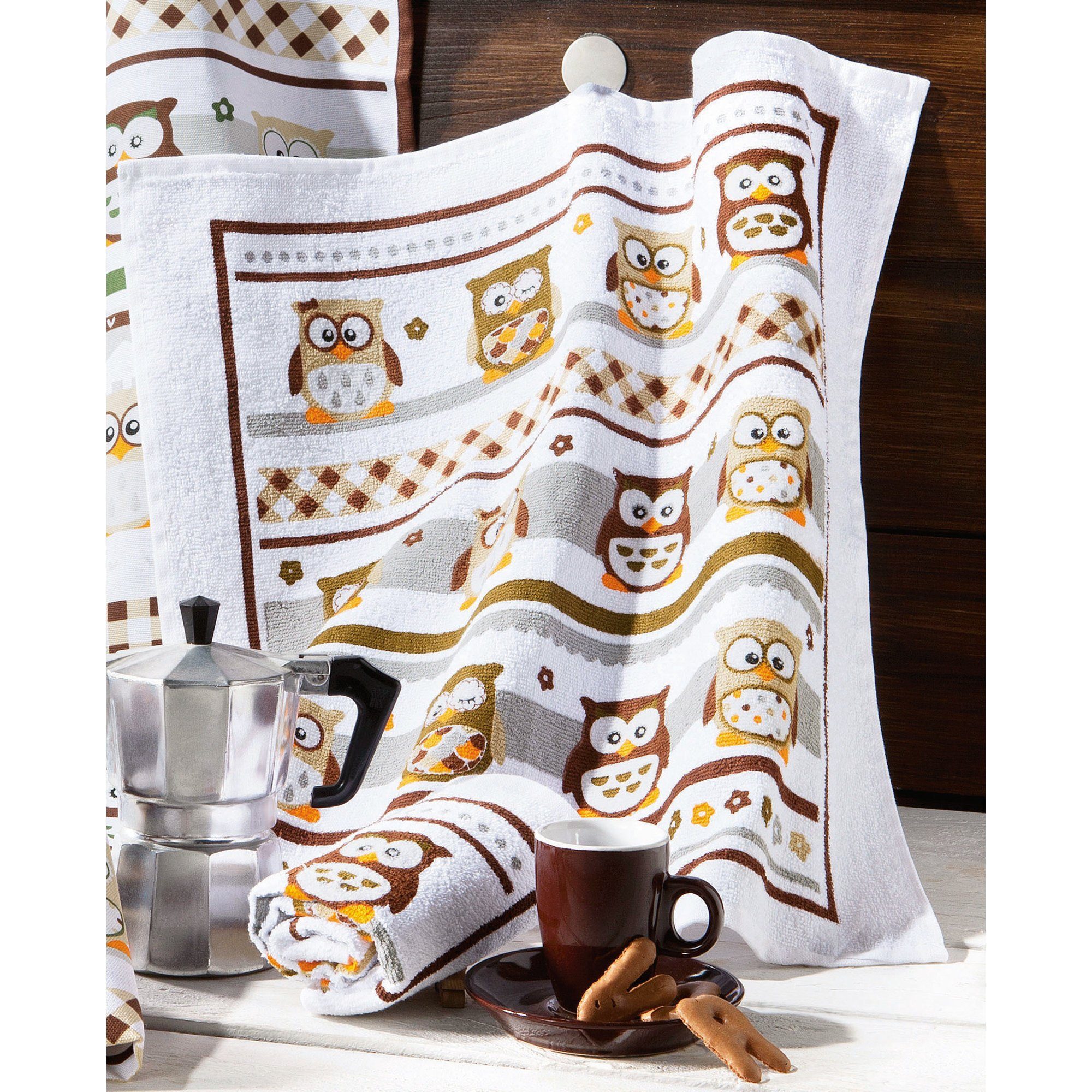 Kracht Geschirrtuch Frottier-Geschirrtuch 2er-Pack, Baumwolle Motiv