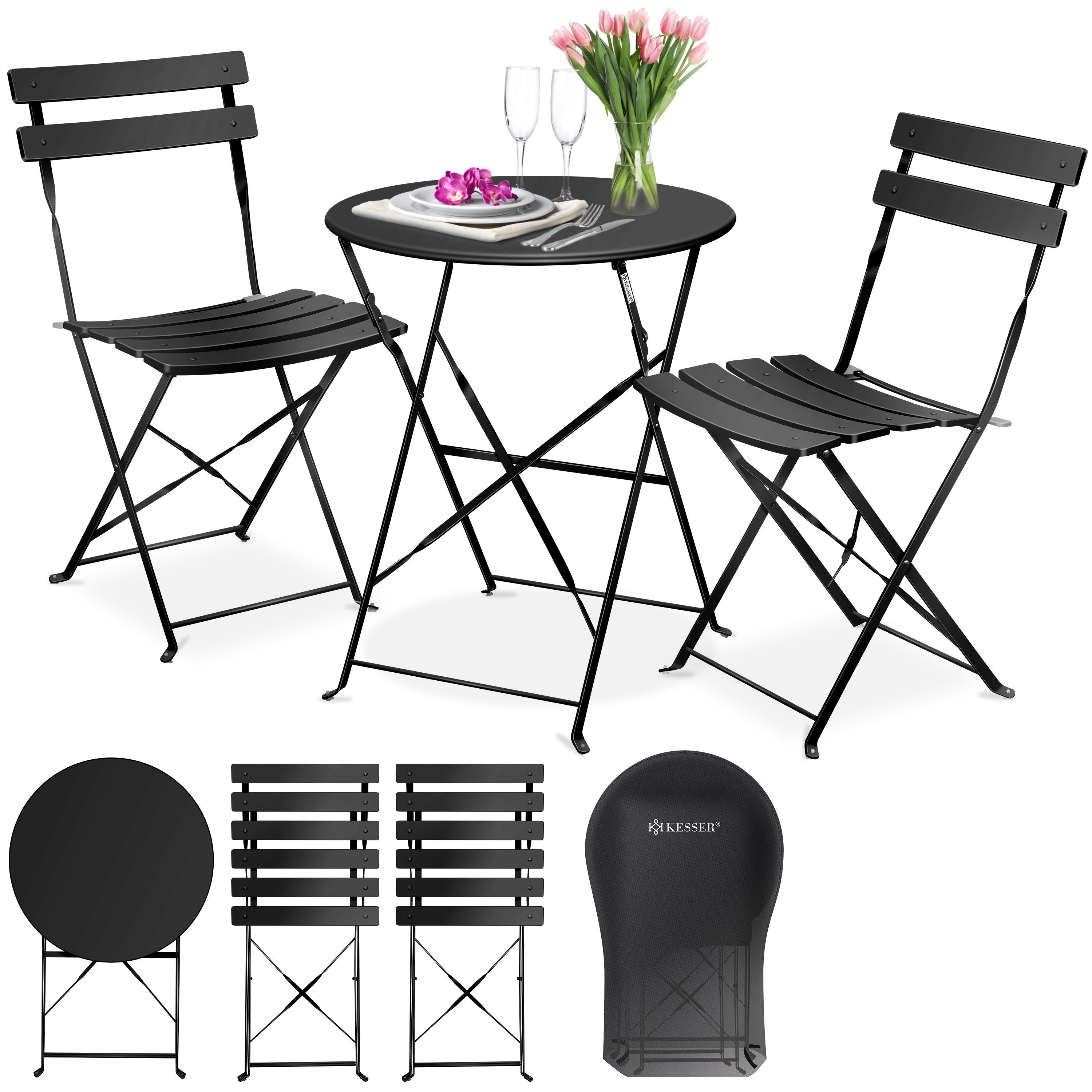 KESSER Bistrotisch, Bistro-Set 3-teilig Bistrotisch mit klappbaren Stühlen