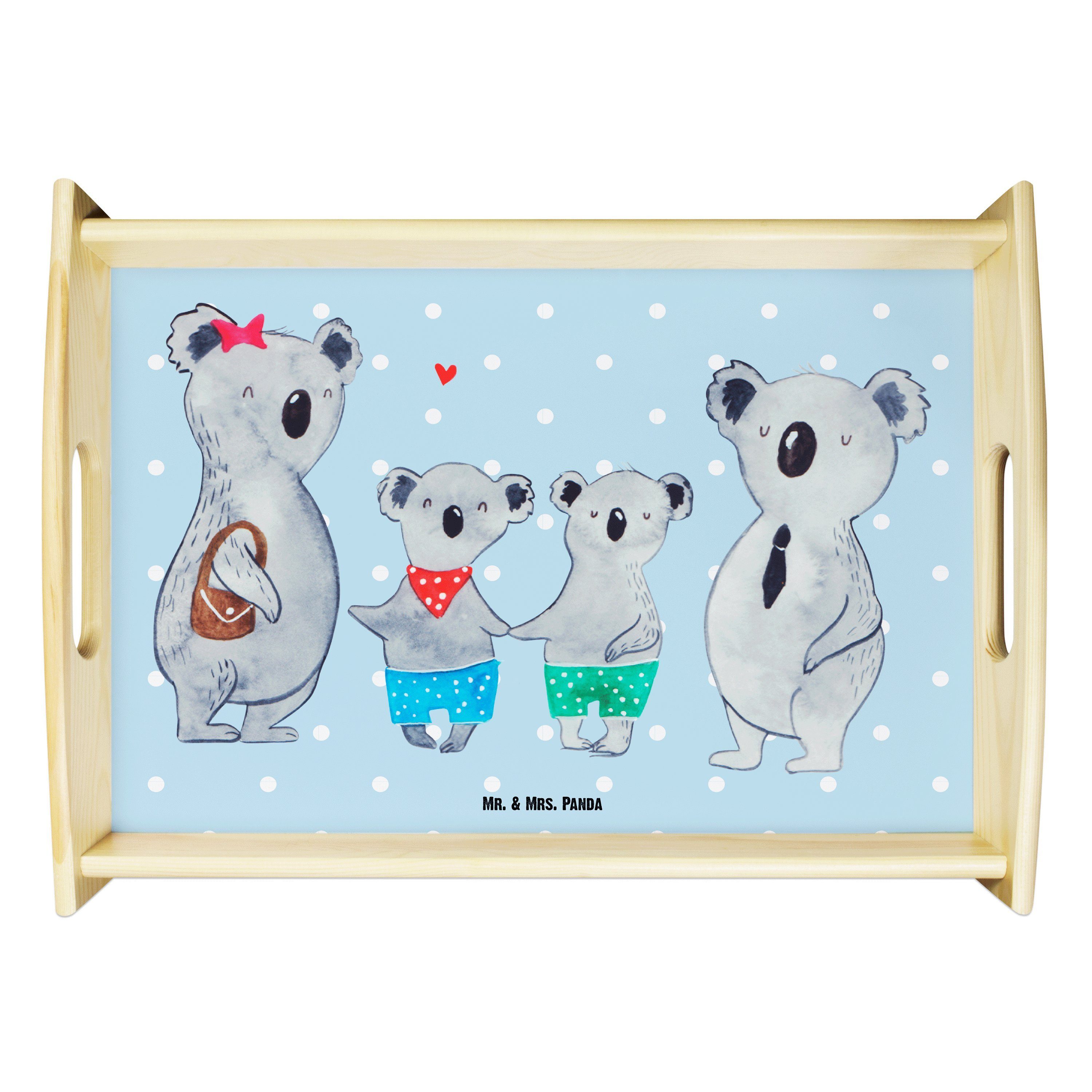 Mr. & Mrs. Panda Tablett Koala Familie zwei - Blau Pastell - Geschenk, Opa, Frühstückstablett, Echtholz lasiert, (1-tlg)