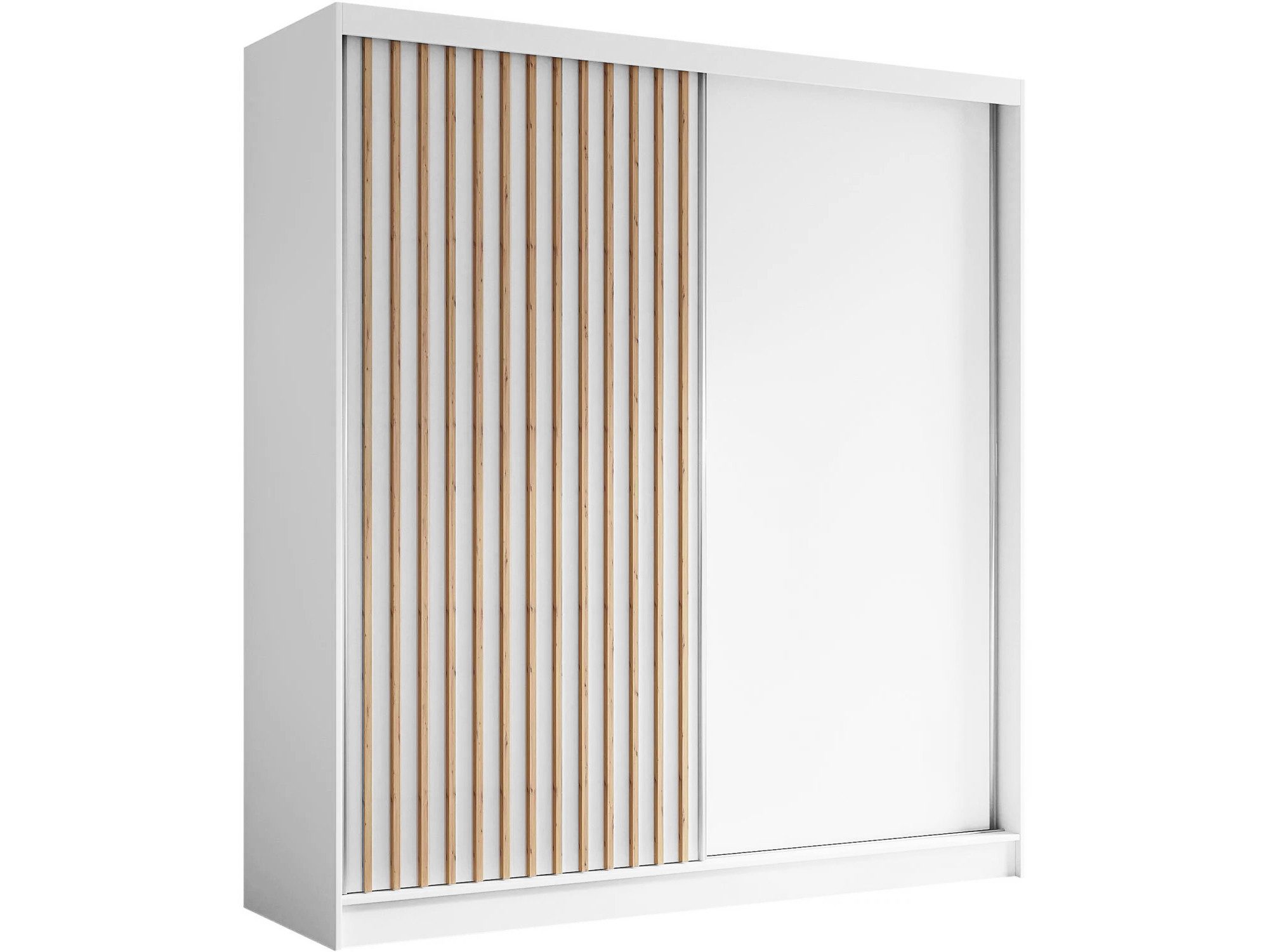 Beautysofa Kleiderschrank Helios mit Schubkasteneinsätzen (Moderner Schwebetürenschrank ohne Spiegel mit Lamellen, Kleiderstange, Einlegeböden und praktischem Stauraum) In verschiedenen Breiten erhältlich