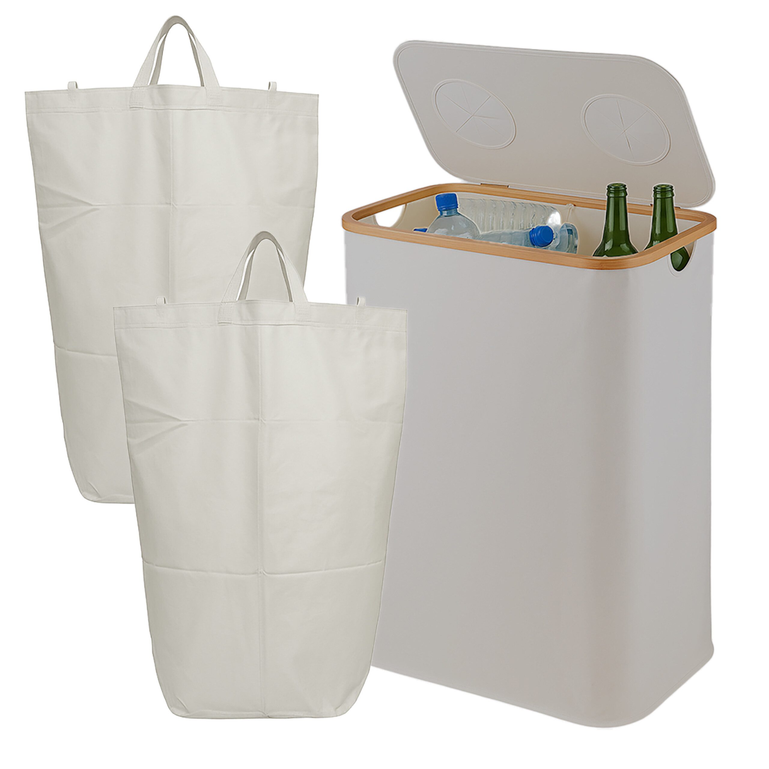 relaxdays Flaschensammler Pfandflaschen-Sammelbehälter 2 Fächer, Beige