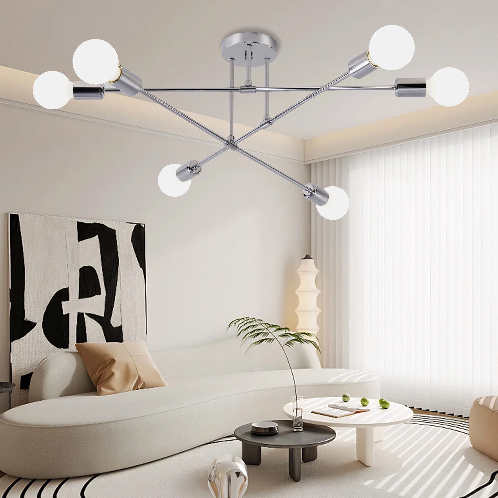Ophy Kronleuchter Sputnik Kronleuchter, 6‑flammig, Vintage Deckenlampe aus Metall (E27), ohne Leuchtmittel, halbbündige Deckenbeleuchtung, für Esszimmer, Schlafzimmer & Wohnzimmer