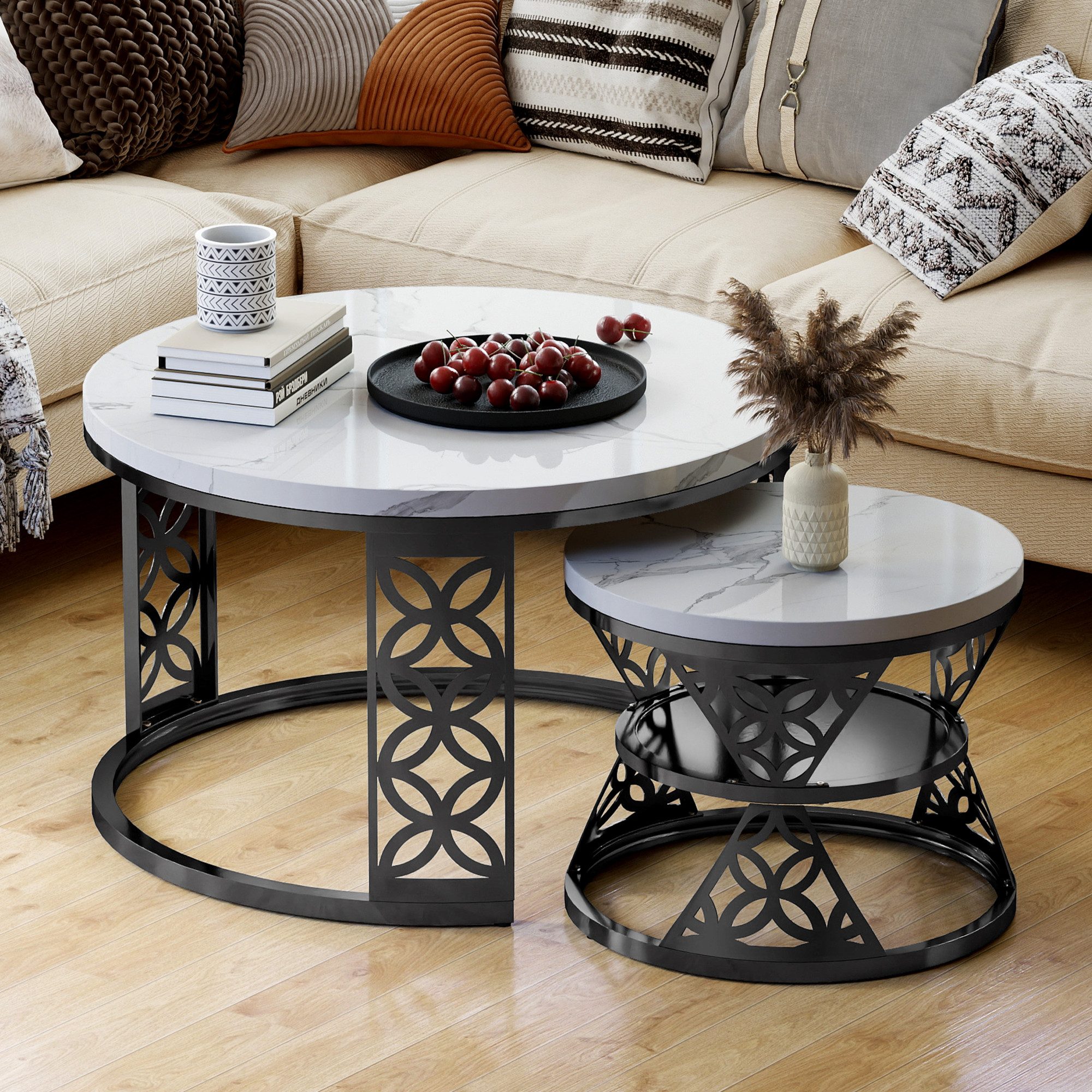 REDOM Couchtisch und 2er Set, Beistelltisch, Schwarz