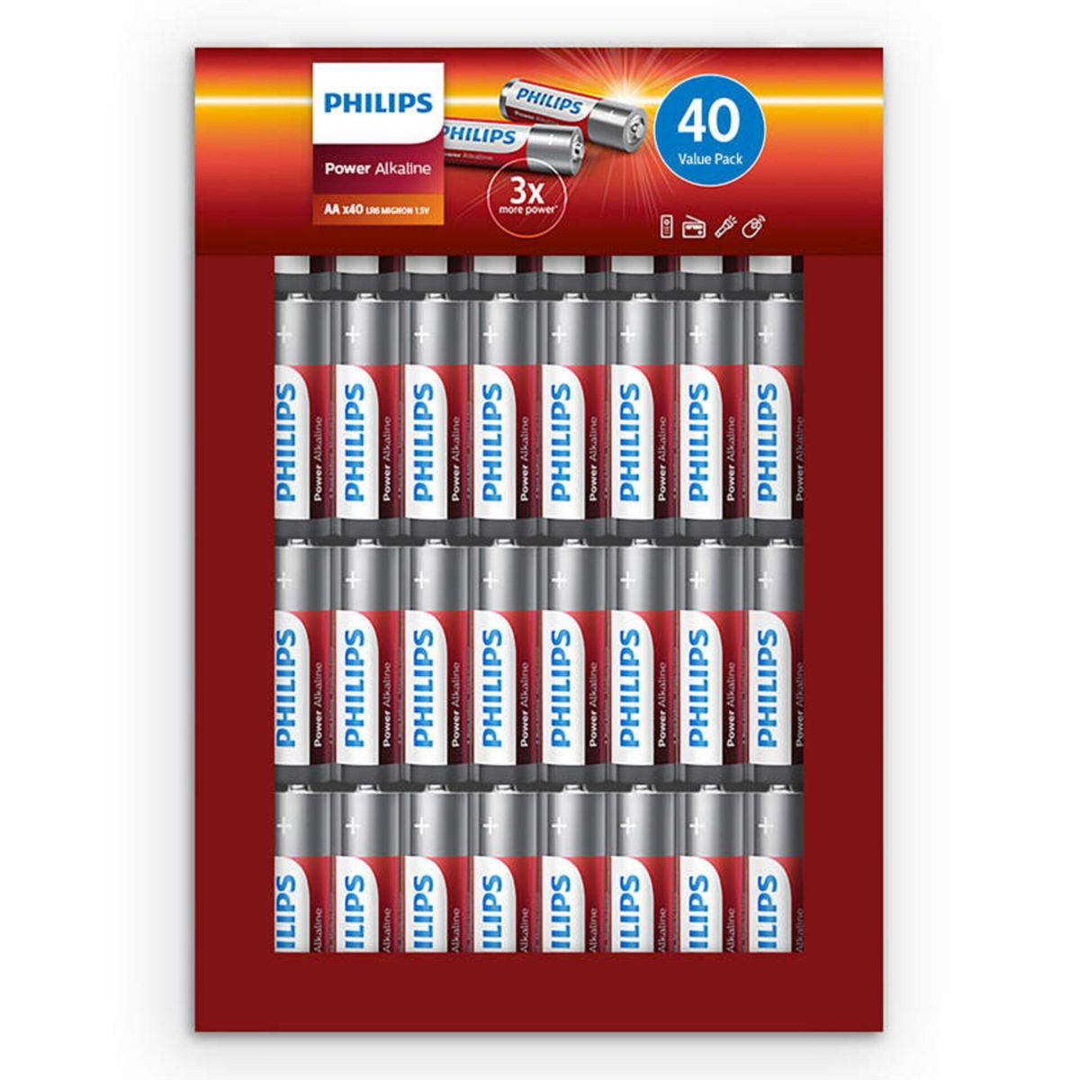 Philips 40 Batterie Alcaline – 24 AA E 16 AAA, Durata 3 Anni E Tecnologia Cloruro Di Zinco
